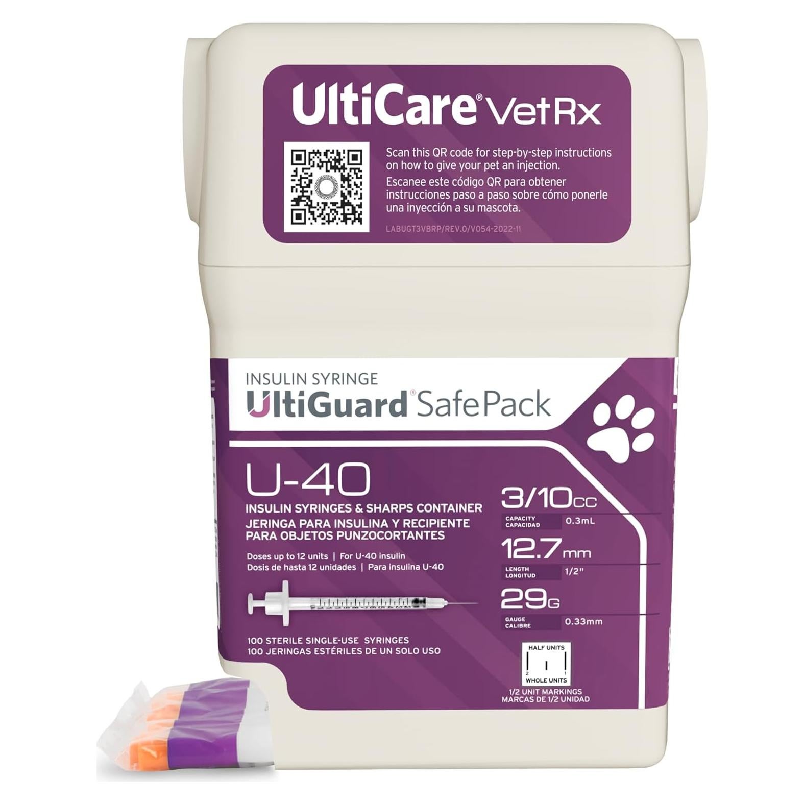 Paquete de 100 Jeringas de Insulina U-40 UltiCare VetRx 29g