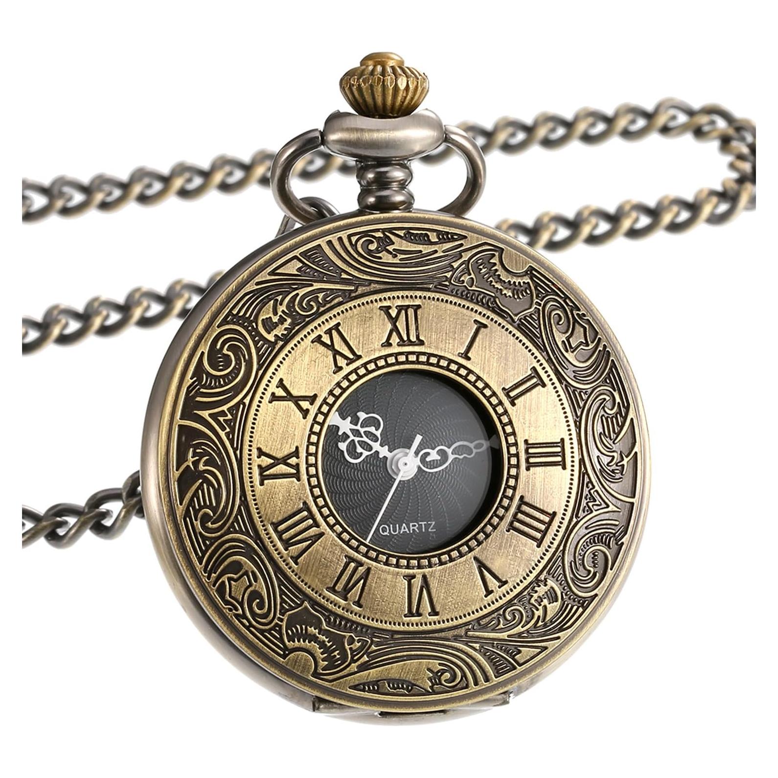 Reloj de bolsillo vintage Mudder con cadena y números romanos