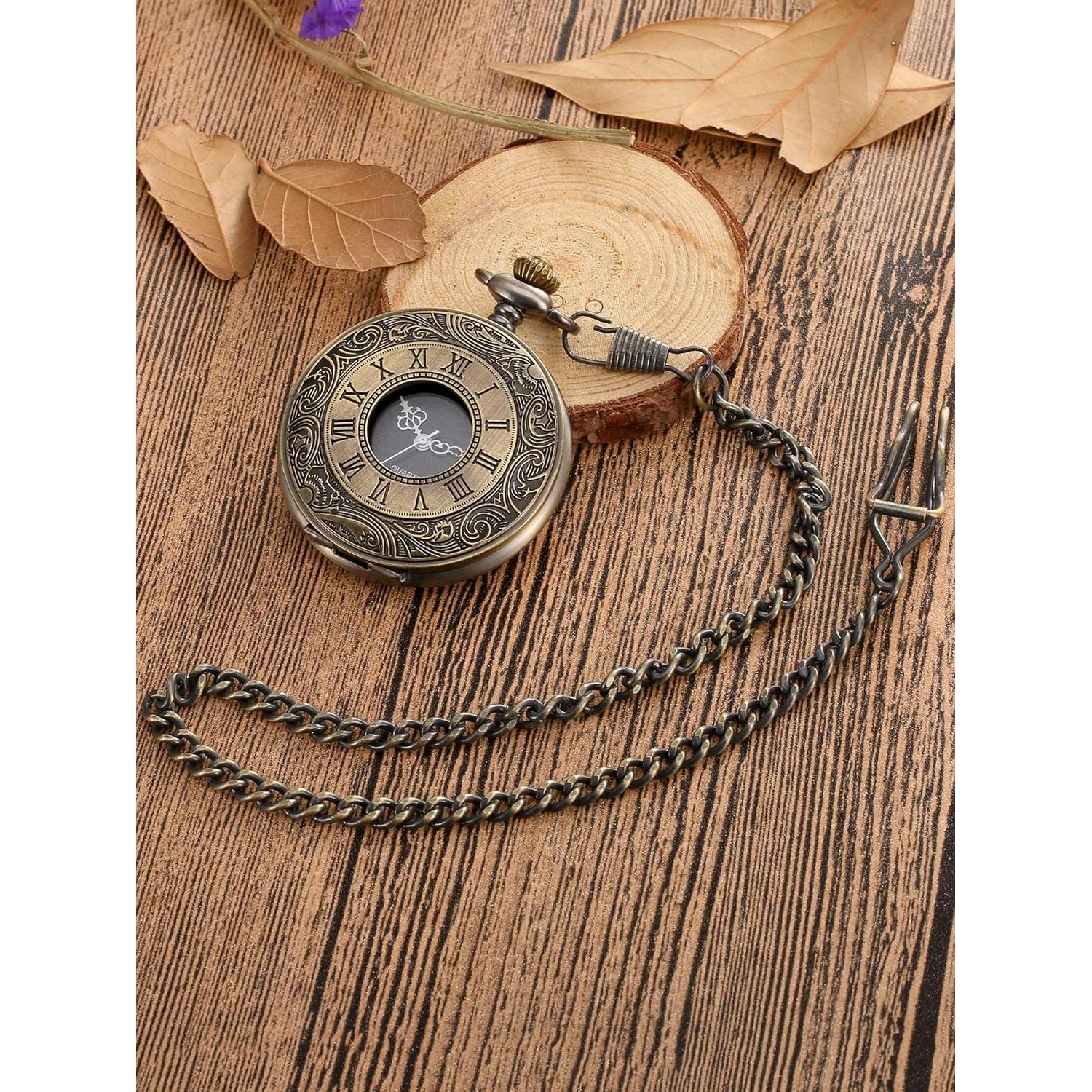 Reloj de bolsillo vintage Mudder con cadena y números romanos