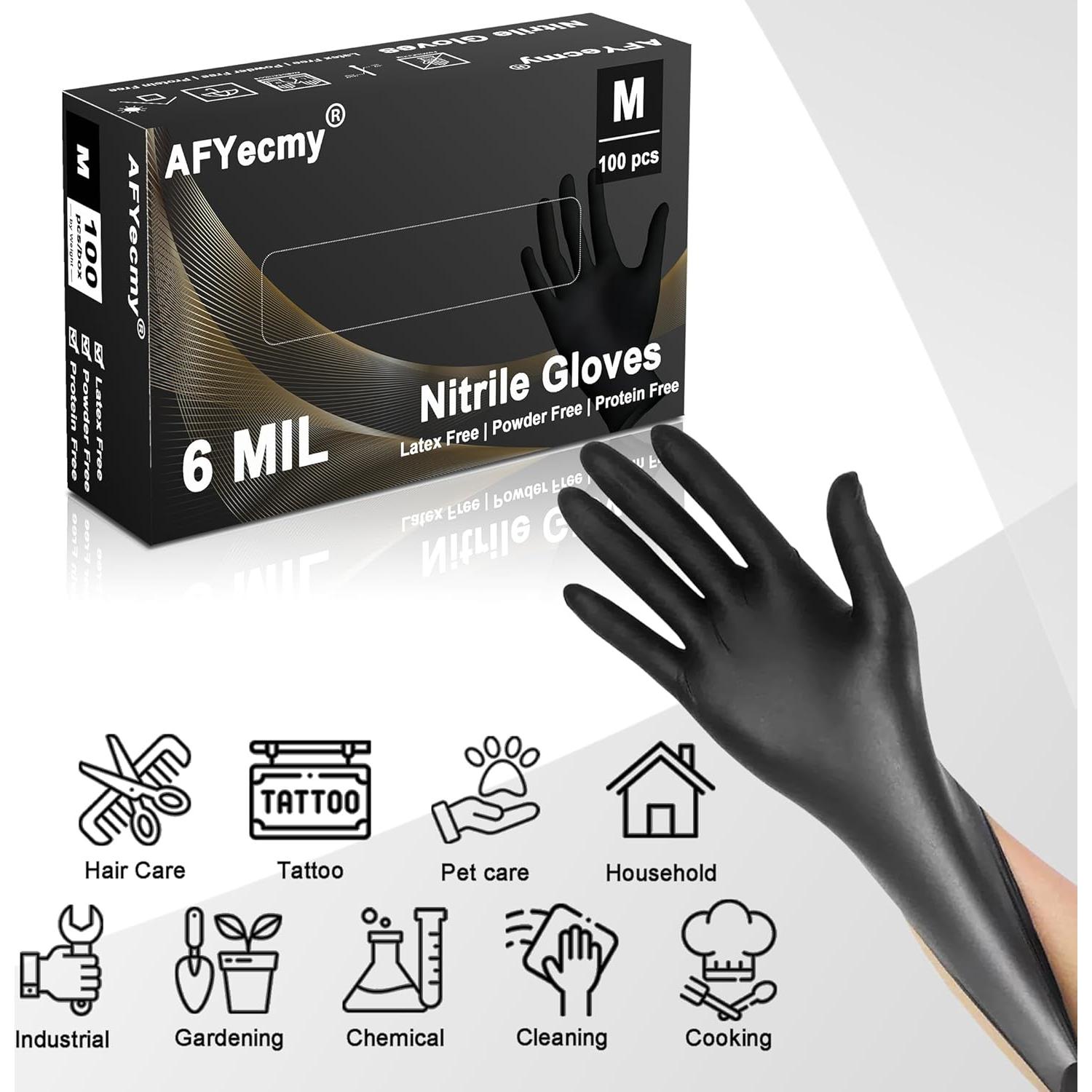 Guantes de Nitrilo Negros 100 Pcs Sin Polvo Antideslizantes