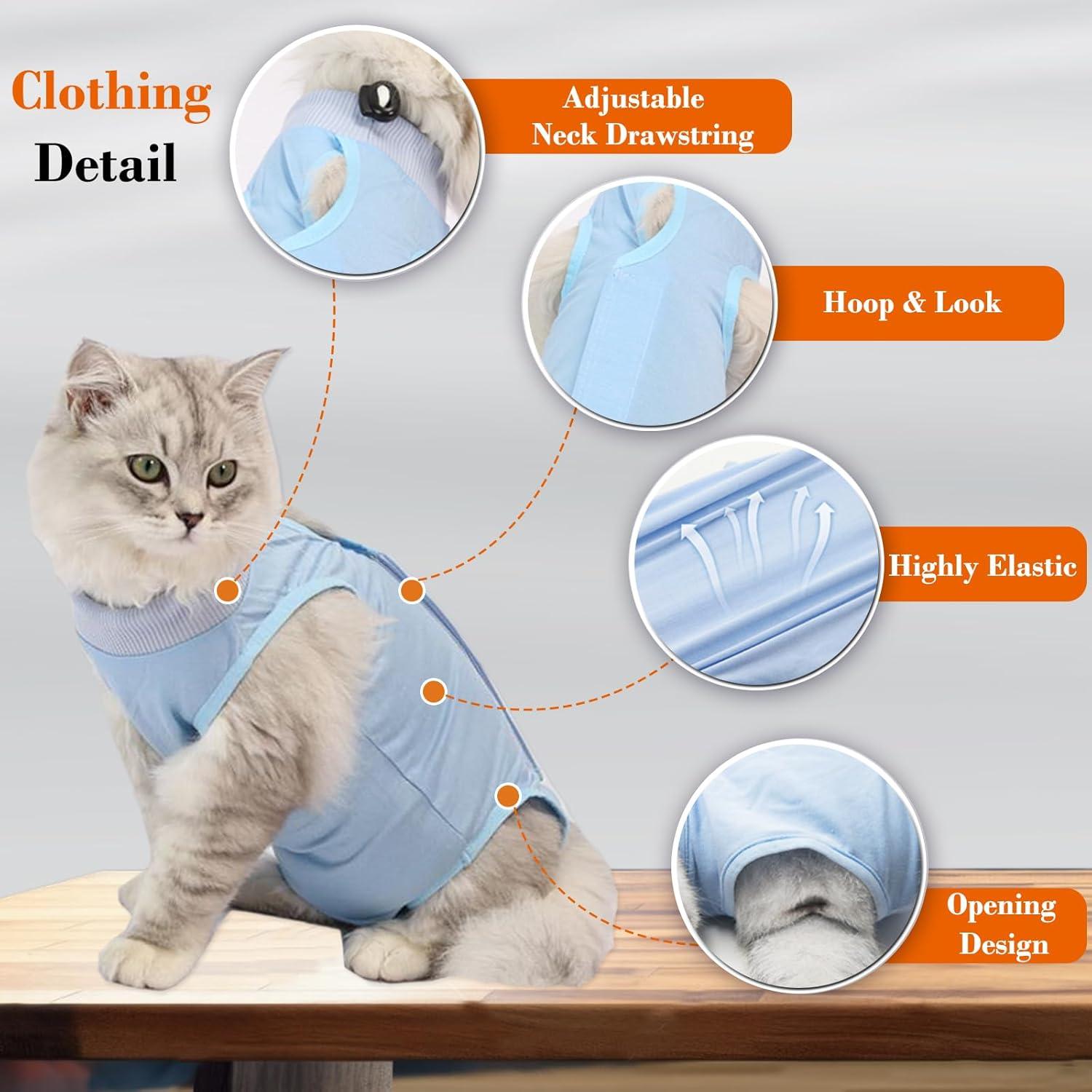 Traje de Recuperación Quirúrgica para Gatos Kodervo Mediano Azul