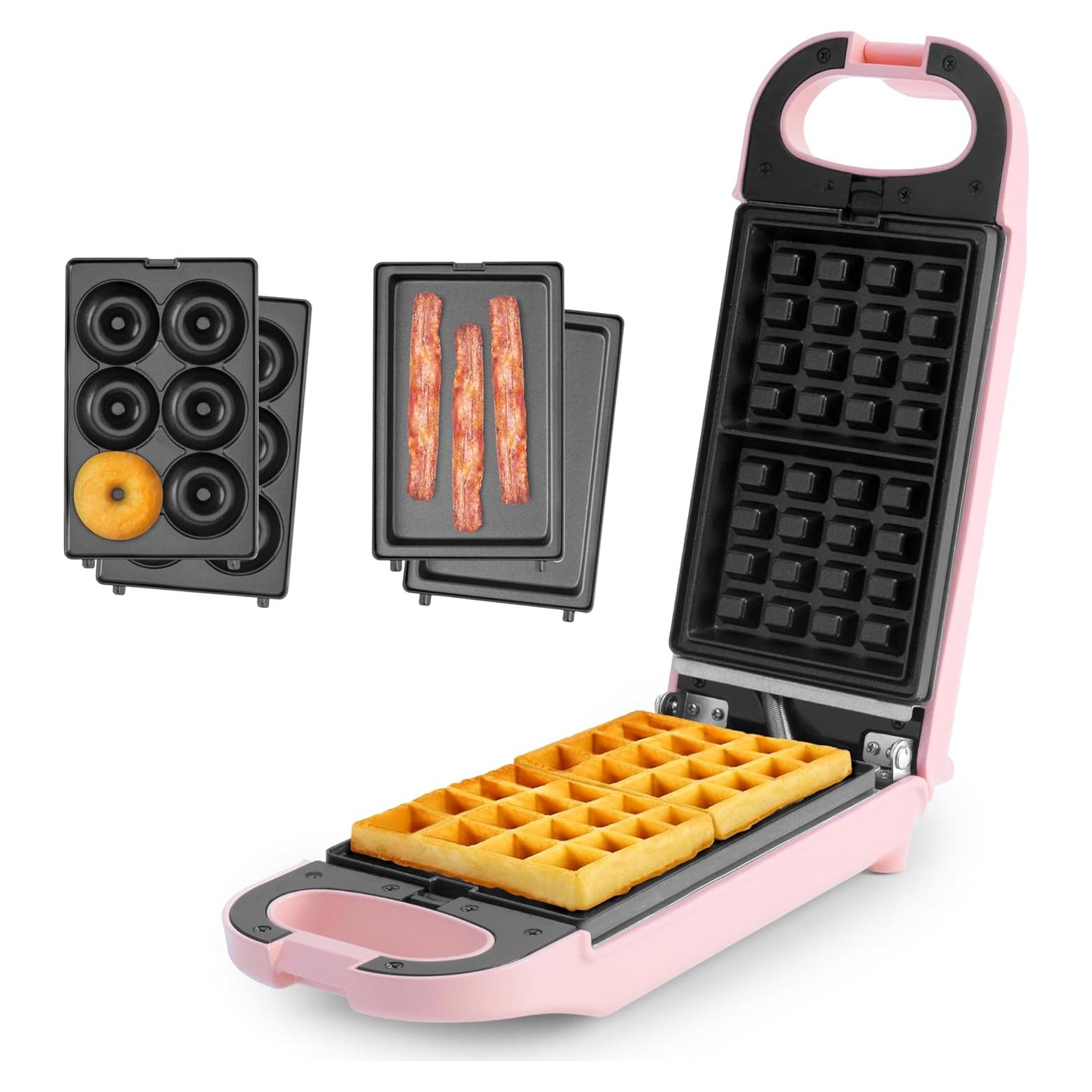 Hacedor de Waffles Aroma AWM-1220P 3 en 1 Rosa Compacto
