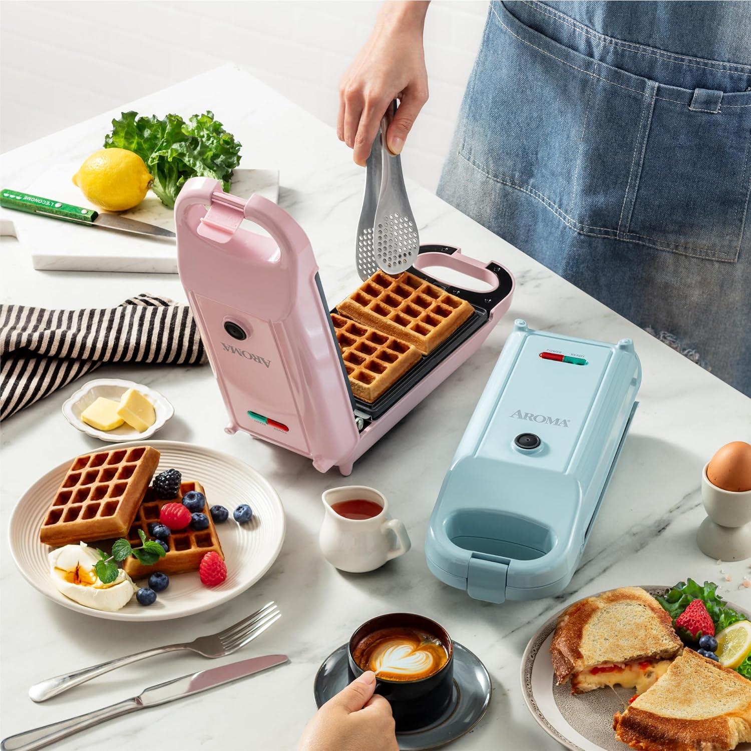 Hacedor de Waffles Aroma AWM-1220P 3 en 1 Rosa Compacto