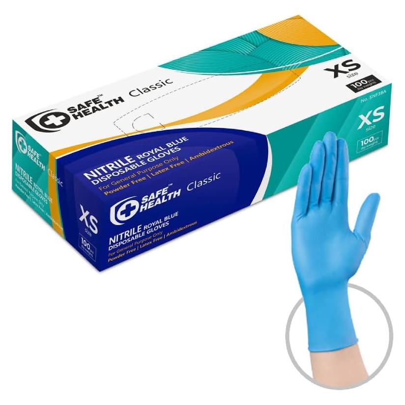 Guantes Desechables Nitrilo Safe Health Azul 100 Pcs X-Pequeño