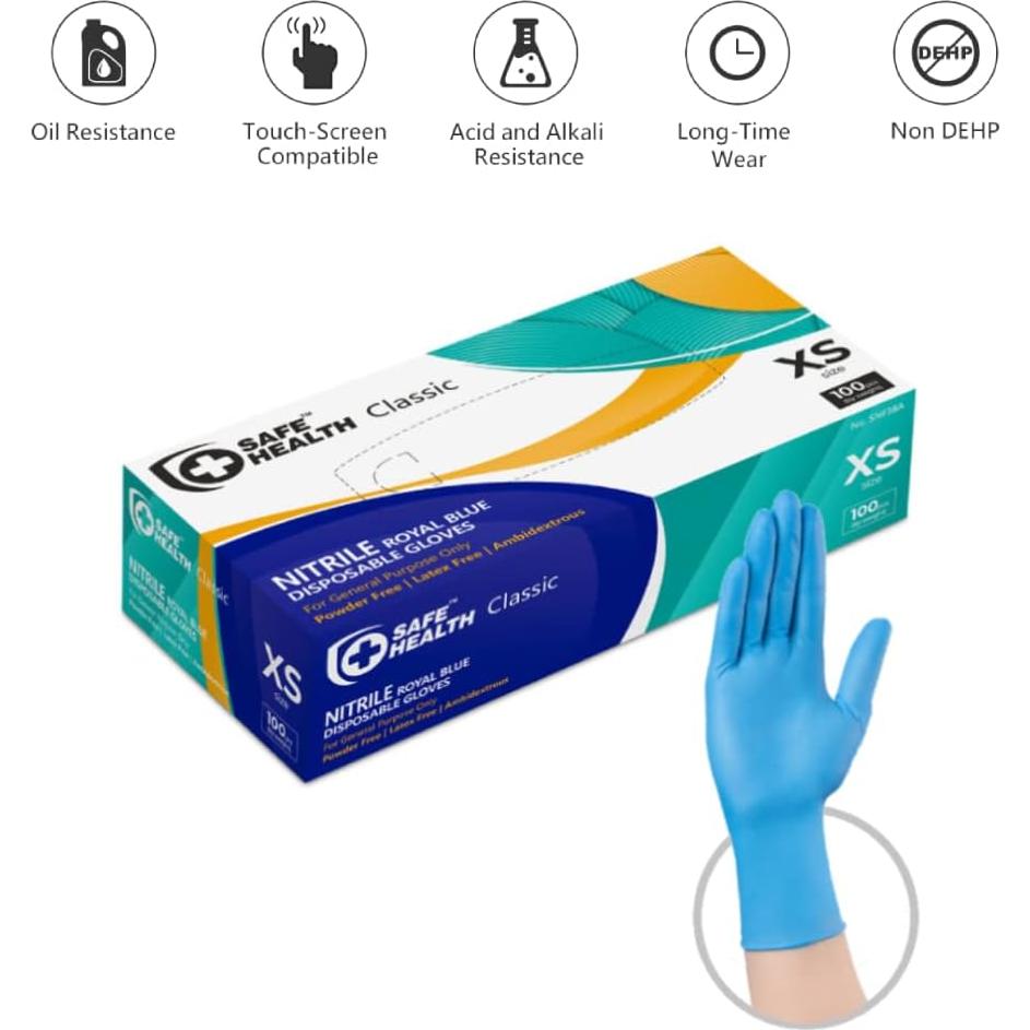 Guantes Desechables Nitrilo Safe Health Azul 100 Pcs X-Pequeño