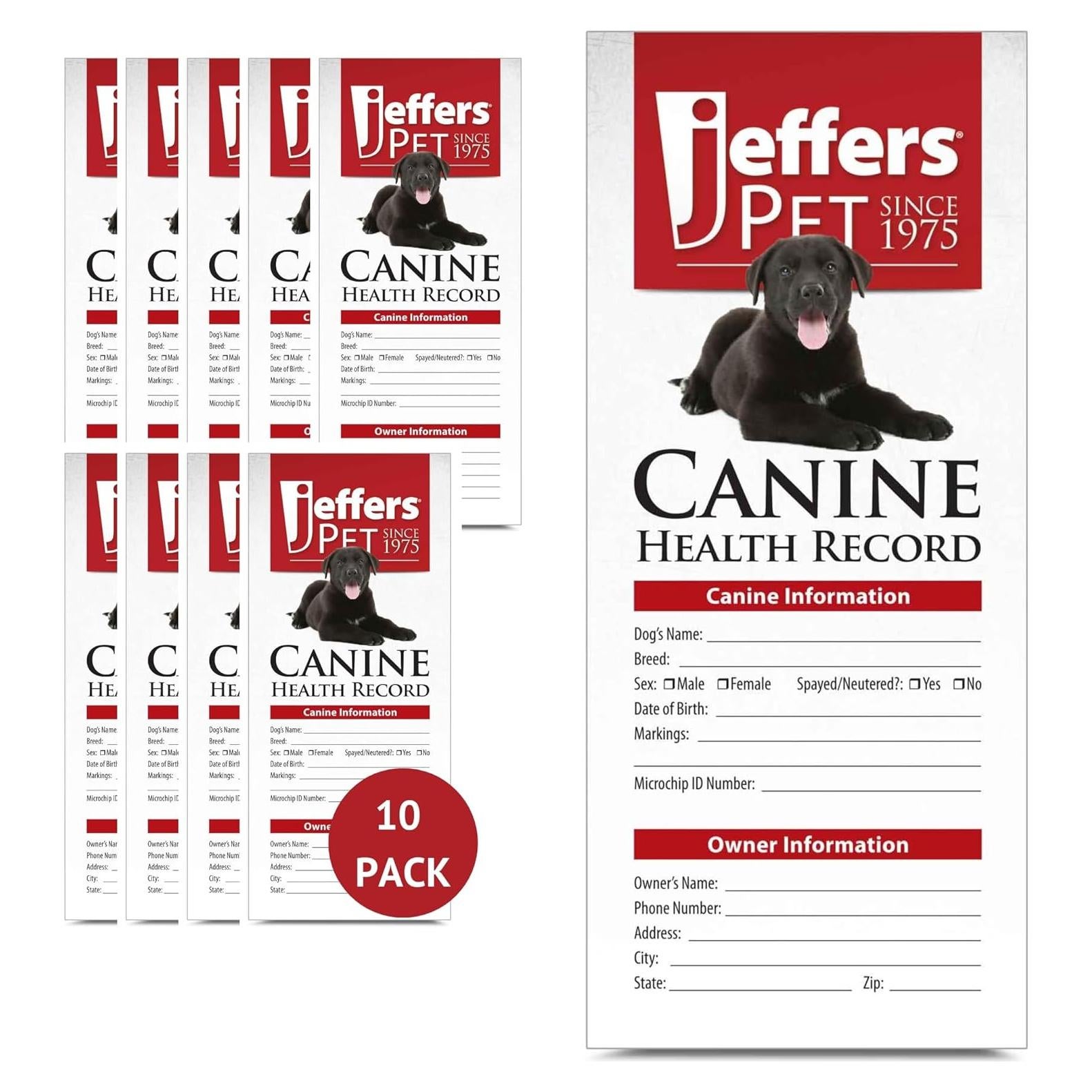 Registros de Salud Canina Jeffers - Paquete de 10, Organizador Médico