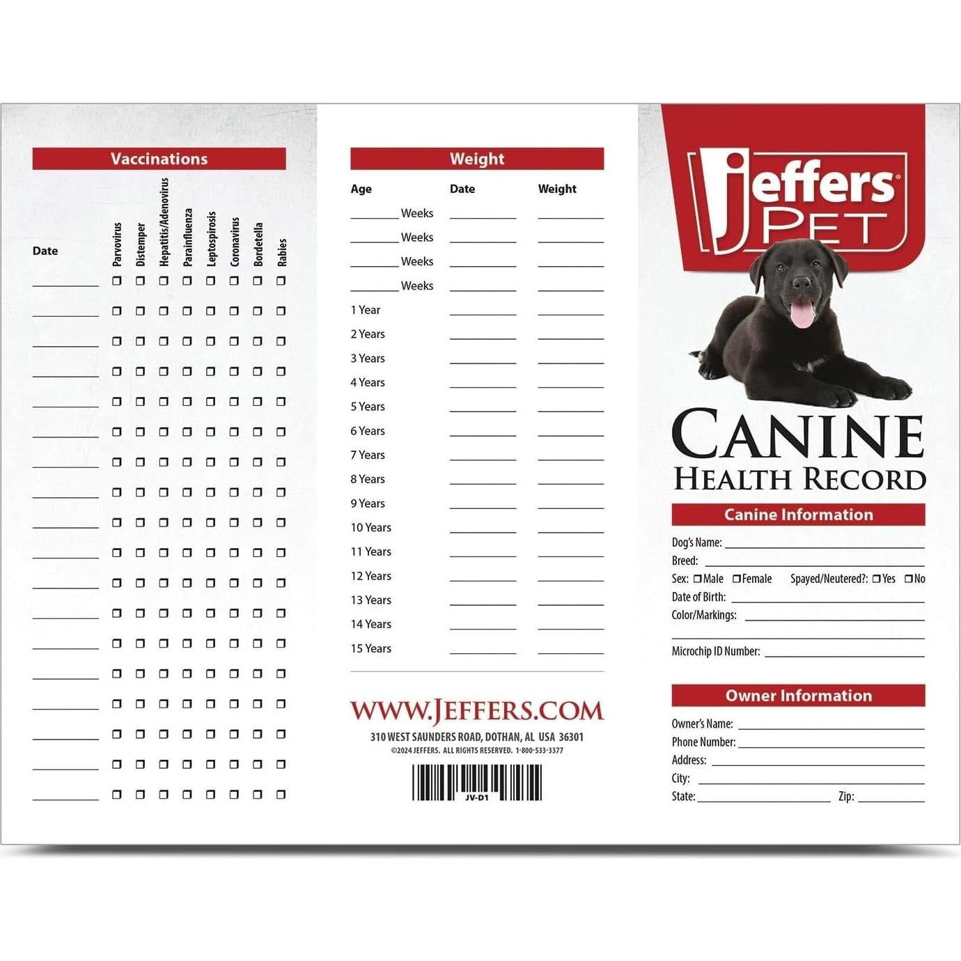Registros de Salud Canina Jeffers - Paquete de 10, Organizador Médico