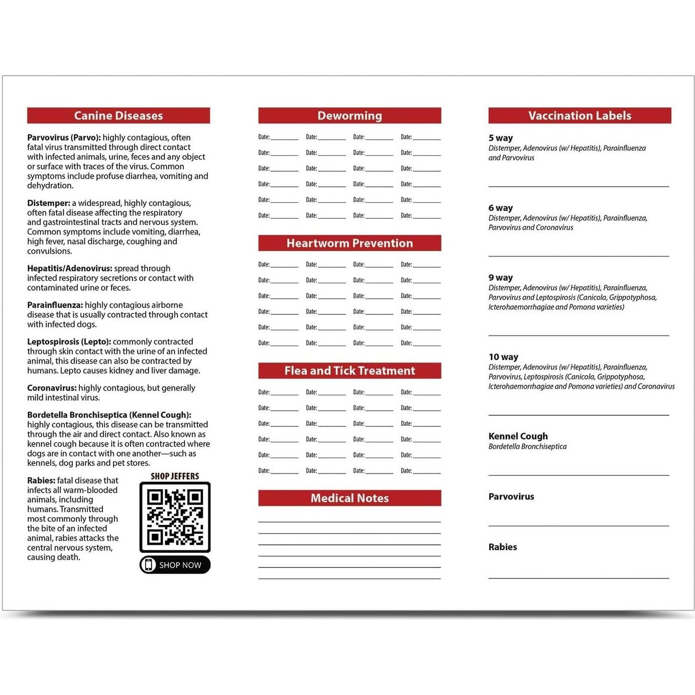 Registros de Salud Canina Jeffers - Paquete de 10, Organizador Médico
