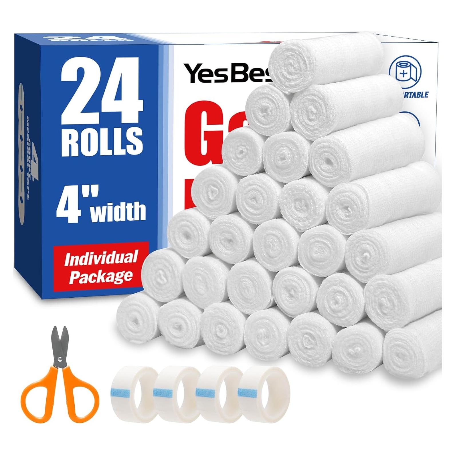 Paquete 24 Rollos de Gasa Premium YesBes 10,16 cm x 3,74 m