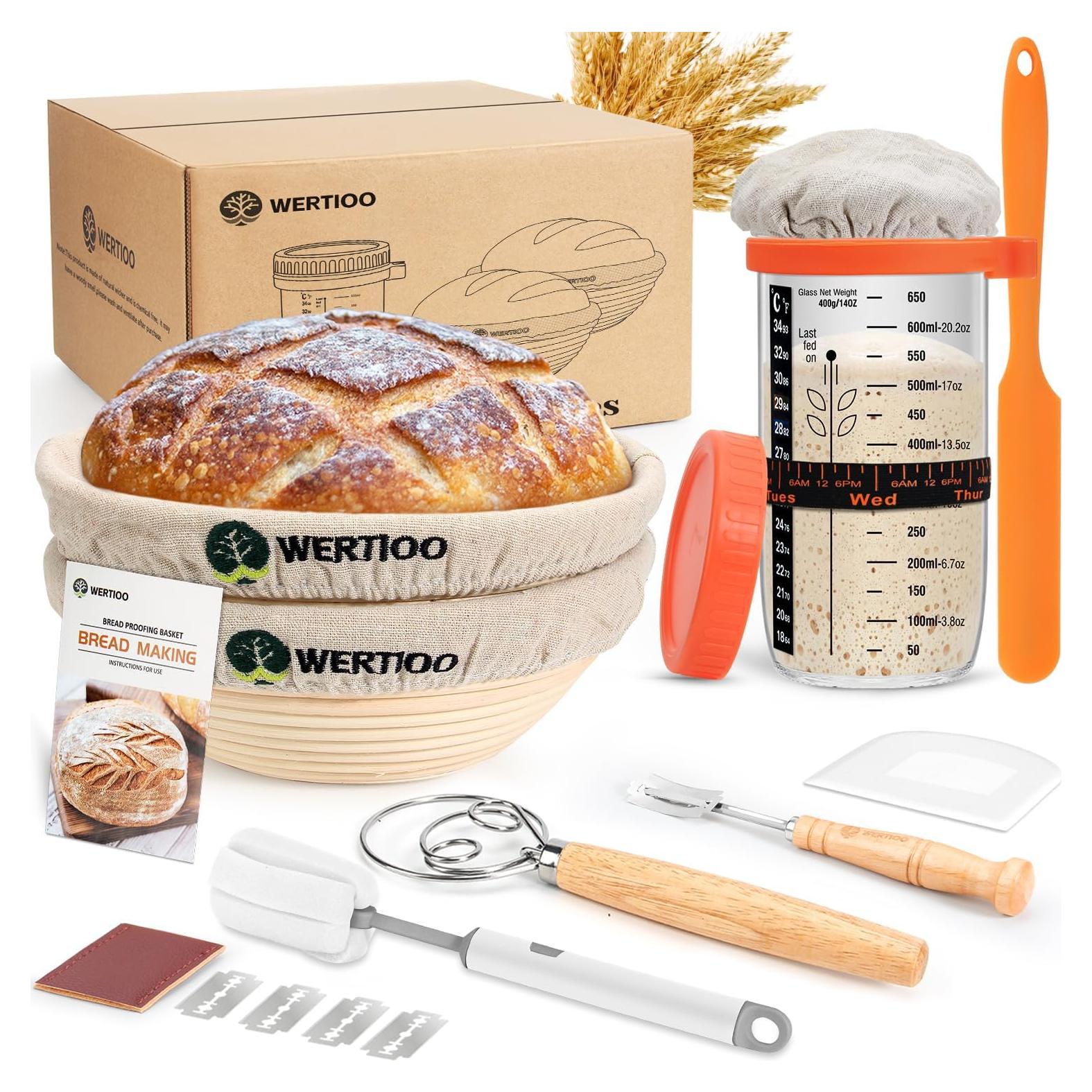 Kit de Masa Madre WERTIOO con 2 Cestas y Tarro de 0,71 L