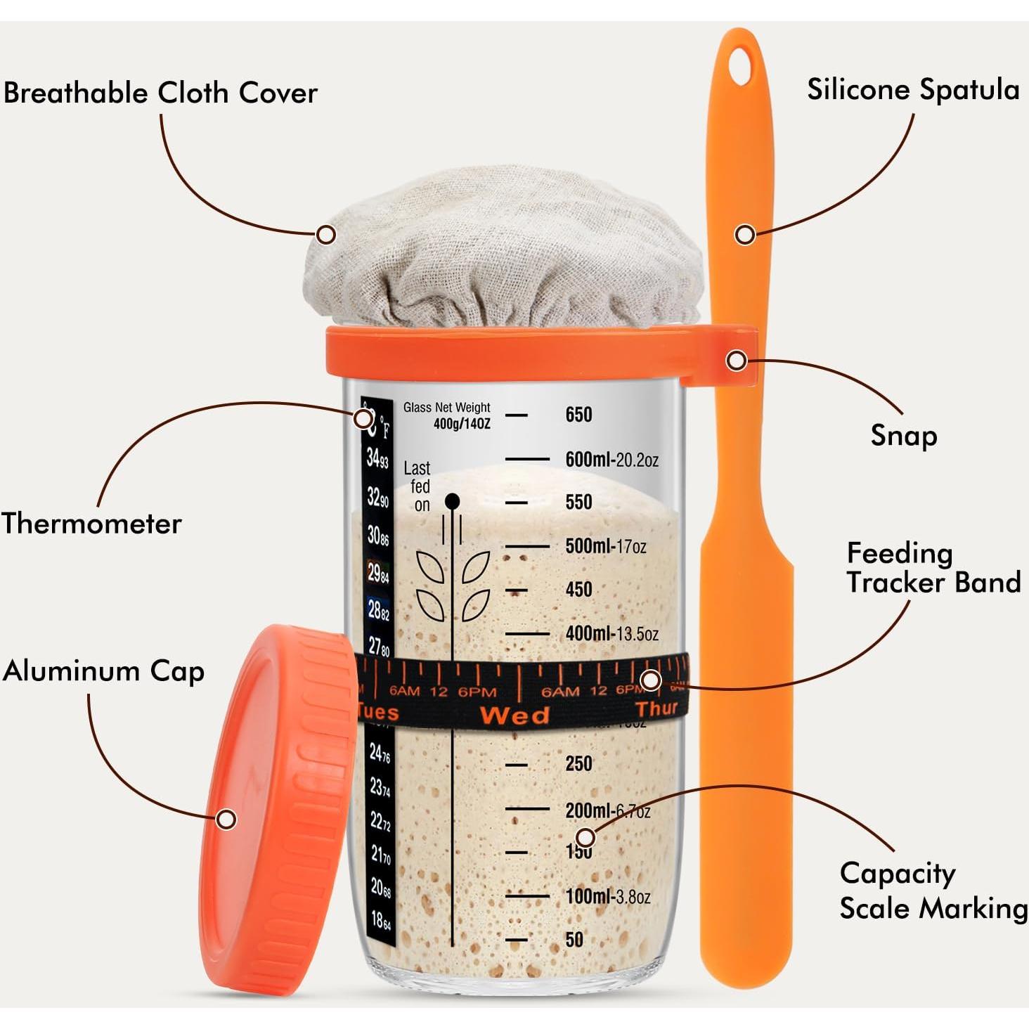 Kit de Masa Madre WERTIOO con 2 Cestas y Tarro de 0,71 L