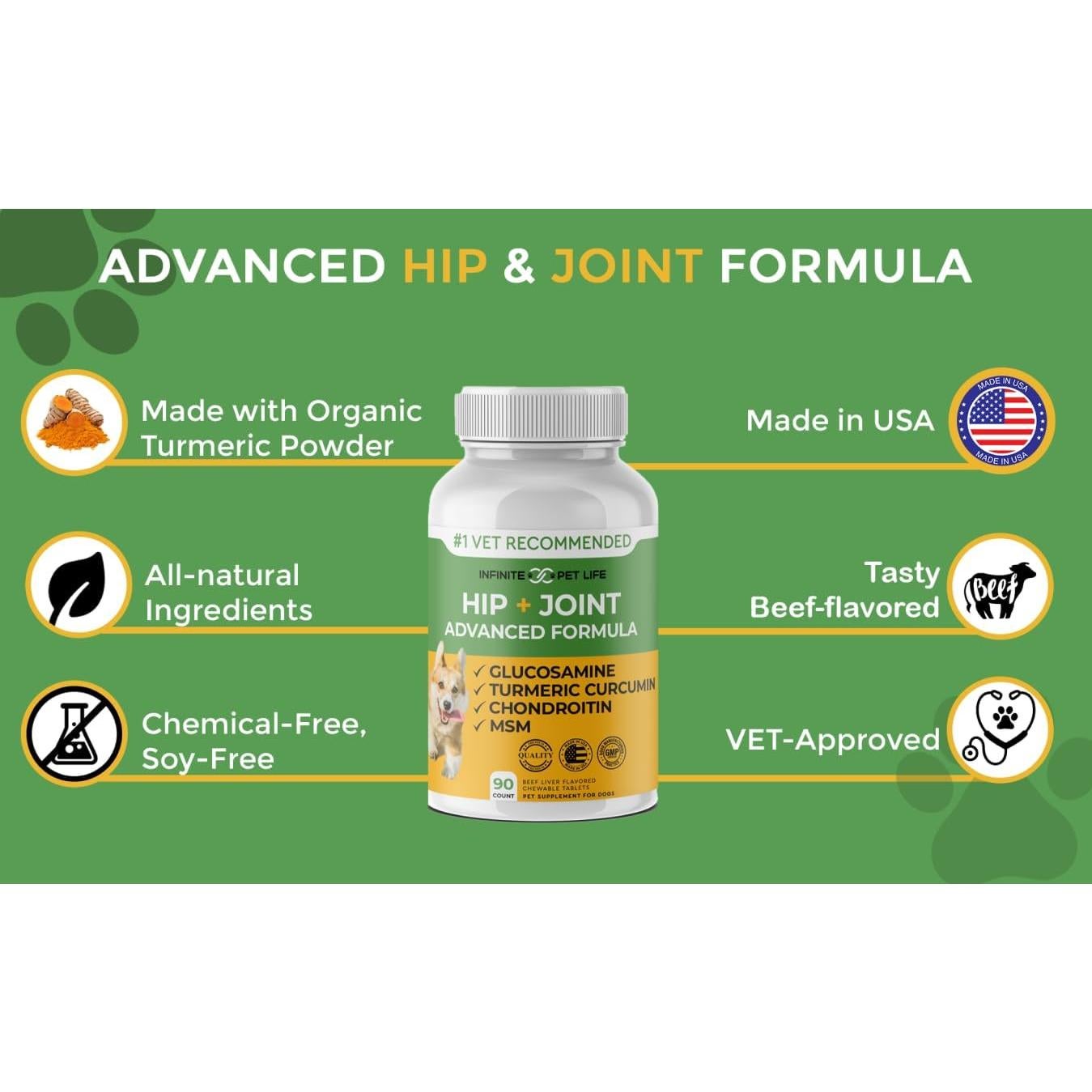 Suplemento Articular para Perros Grandes Infinite Pet 90 Tabletas