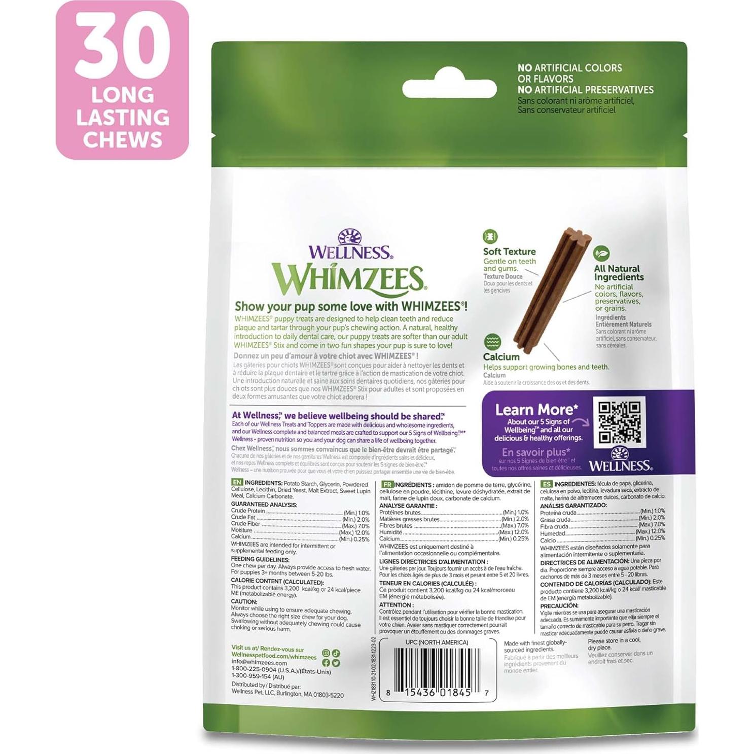 Golosinas Dentales para Cachorros Wellness WHIMZEES 30 Unidades