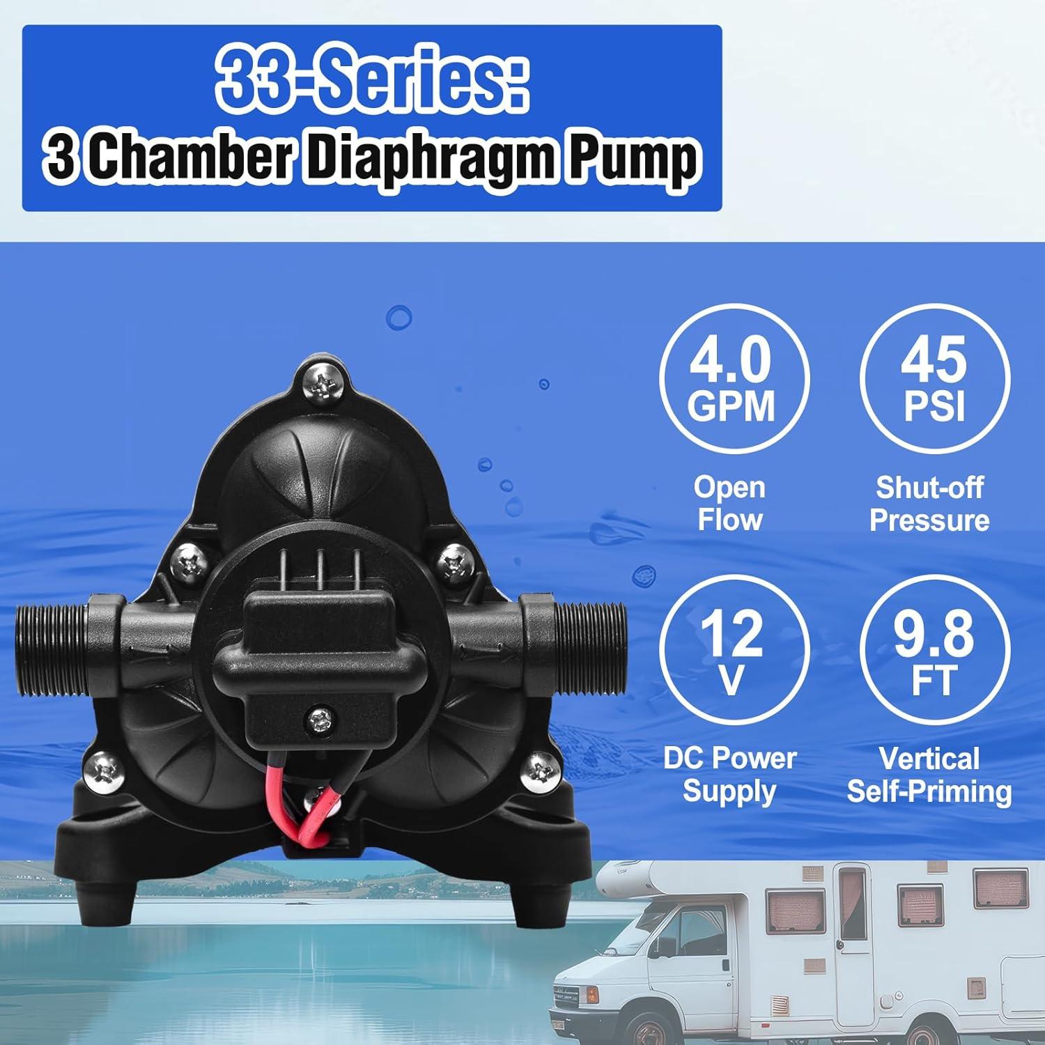 Bomba de Diafragma ECO-WORTHY 12V 4.0GPM 45PSI Silenciosa