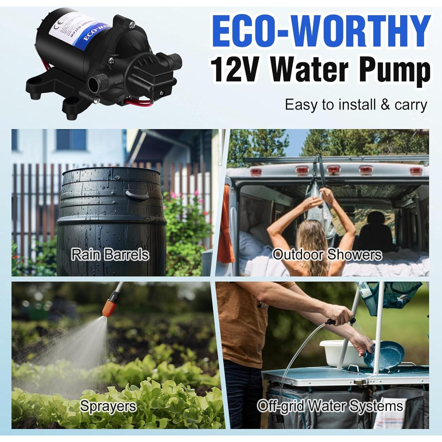 Bomba de Diafragma ECO-WORTHY 12V 4.0GPM 45PSI Silenciosa