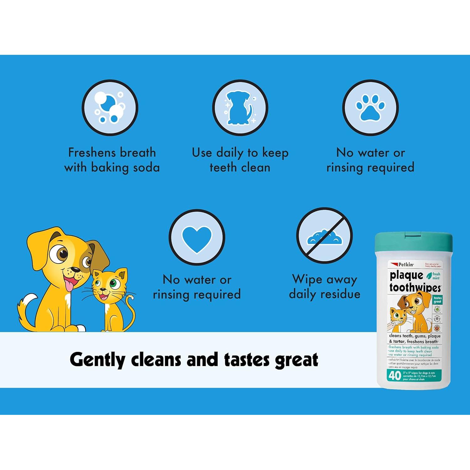 Toallitas Dentales Petkin para Gatos y Perros - 40 Unidades