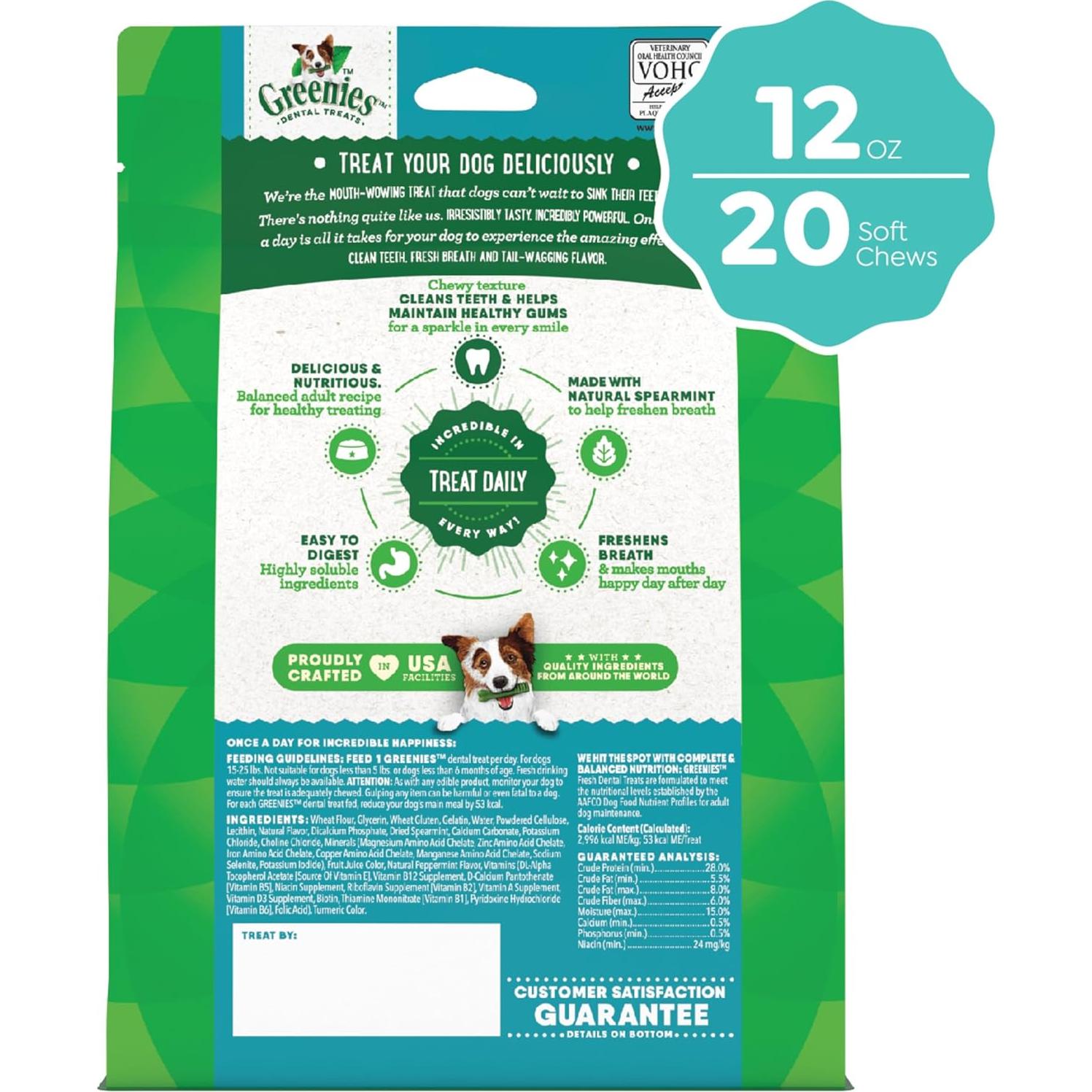 Golosinas Dentales Greenies para Perros 340g Sabor Menta