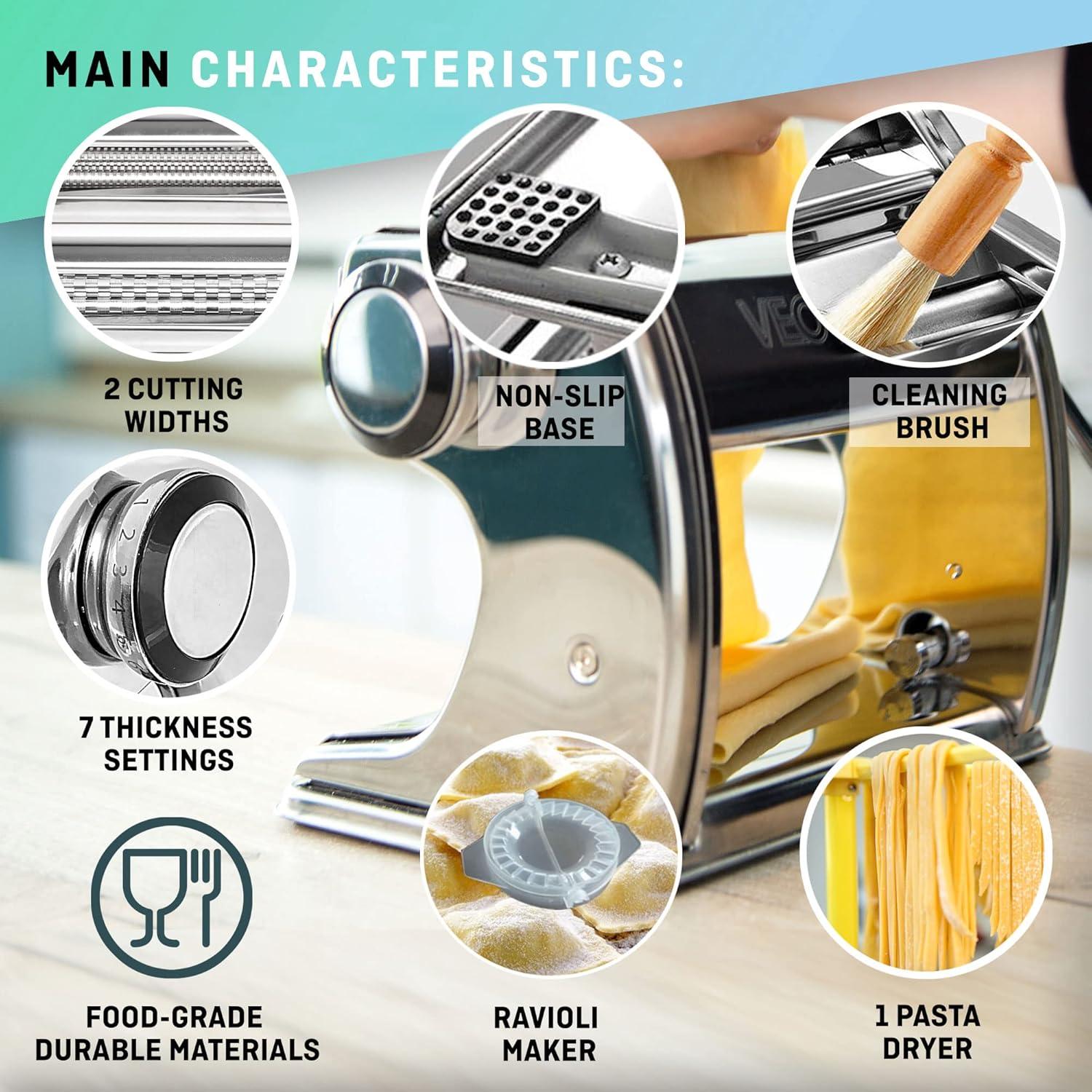 Máquina de Pasta Manual VeoHome Acero Inoxidable 7 Grosores
