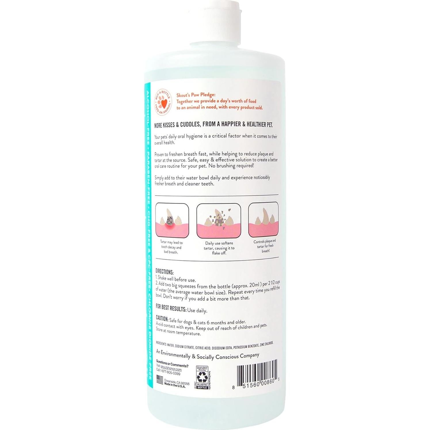 Aditivo de Agua Sin Sabor Skout's Honor 946 ml para Mascotas