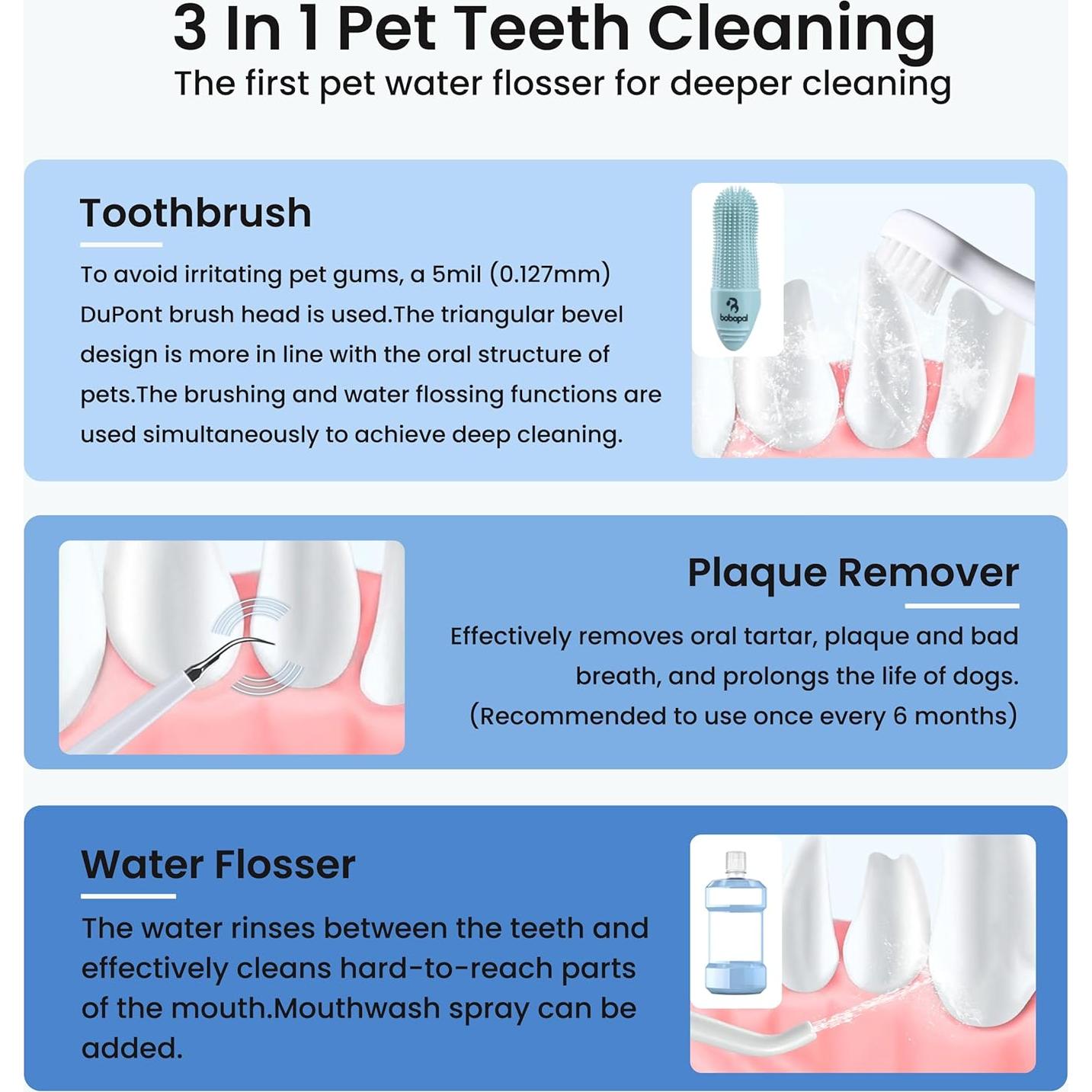 Kit de Cepillado Dental para Perros Bobopal 3 en 1 IPX7