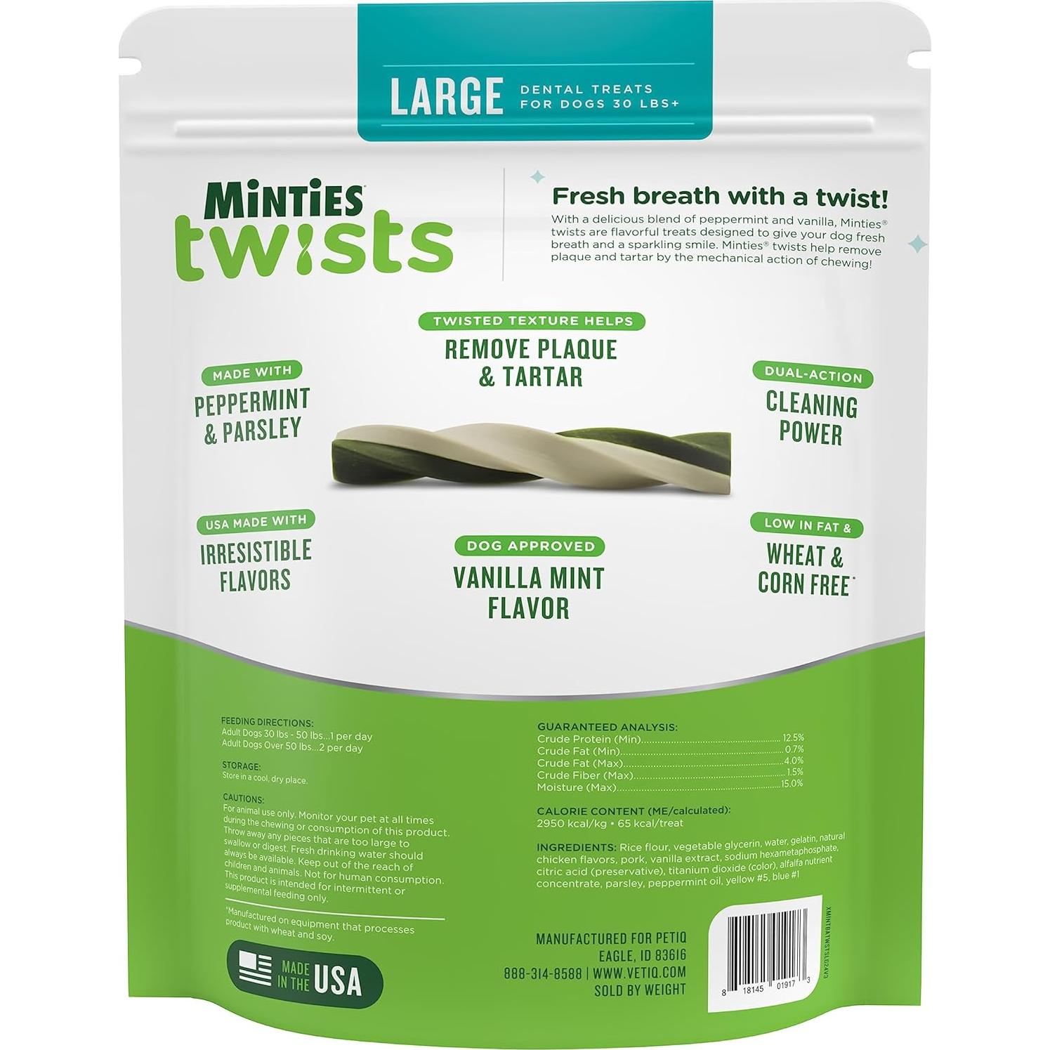 Golosinas Dentales Minties Twists VetIQ 680g para Perros +18kg