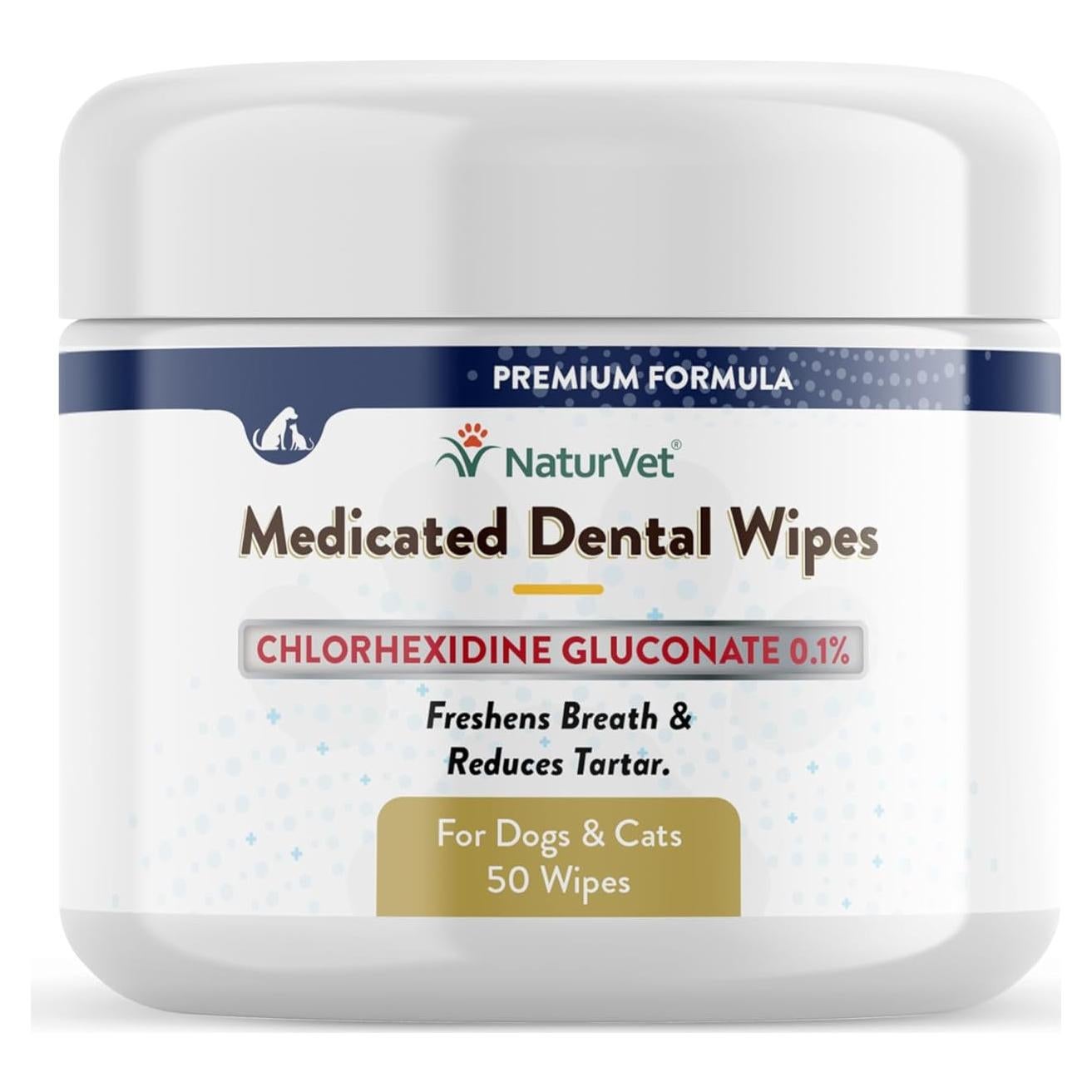 Toallitas Dentales Medicadas NaturVet para Perros y Gatos 50 Unidades