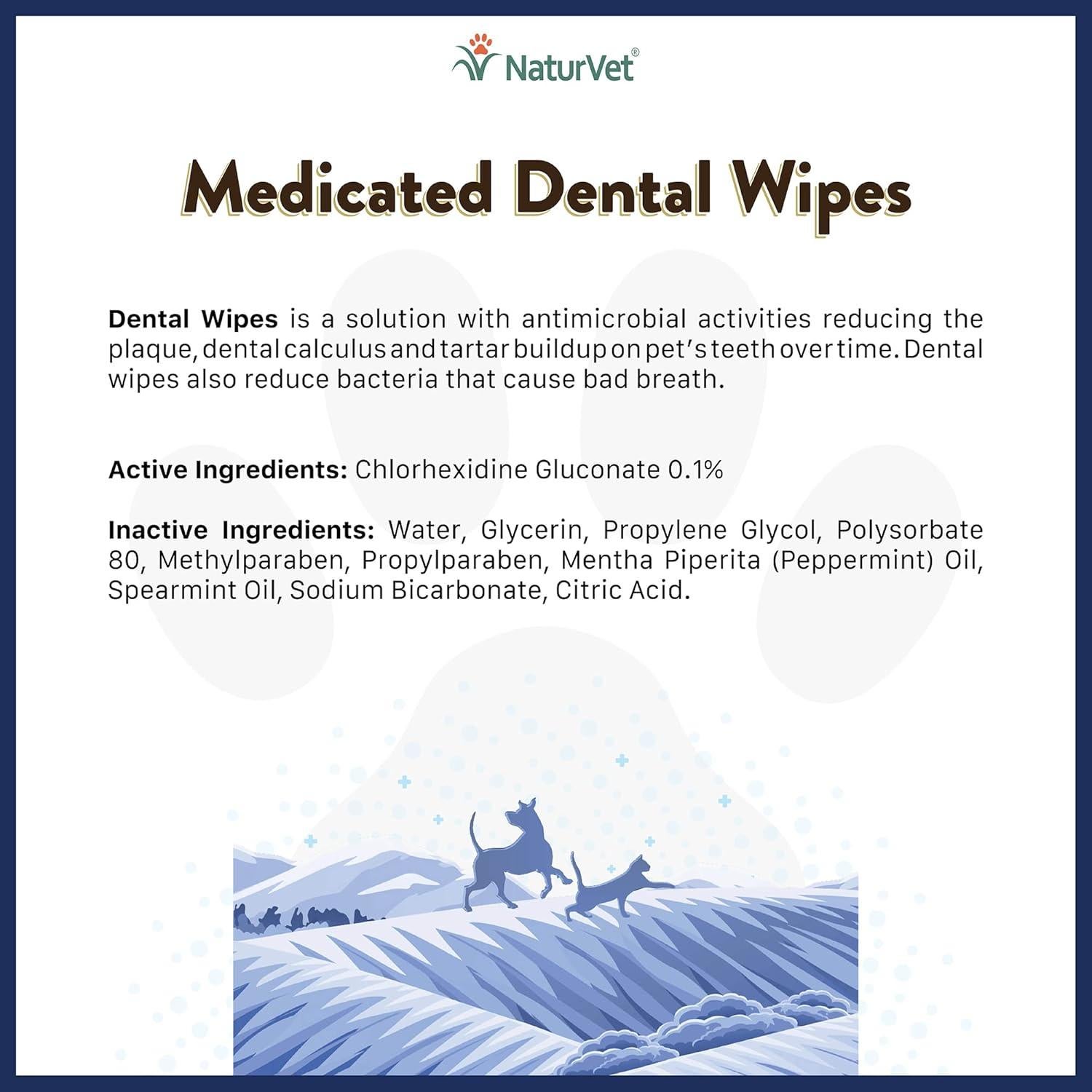 Toallitas Dentales Medicadas NaturVet para Perros y Gatos 50 Unidades