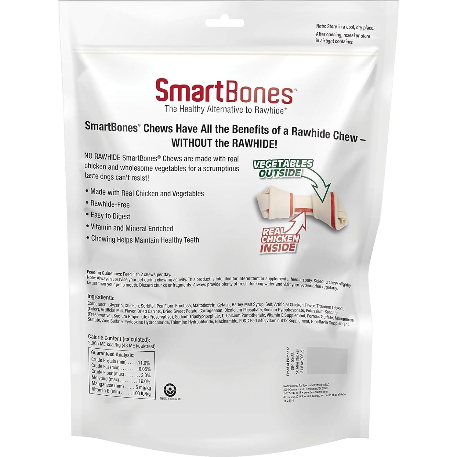SmartBones Mini Huesos Masticables Sin Cuero 56 Unidades