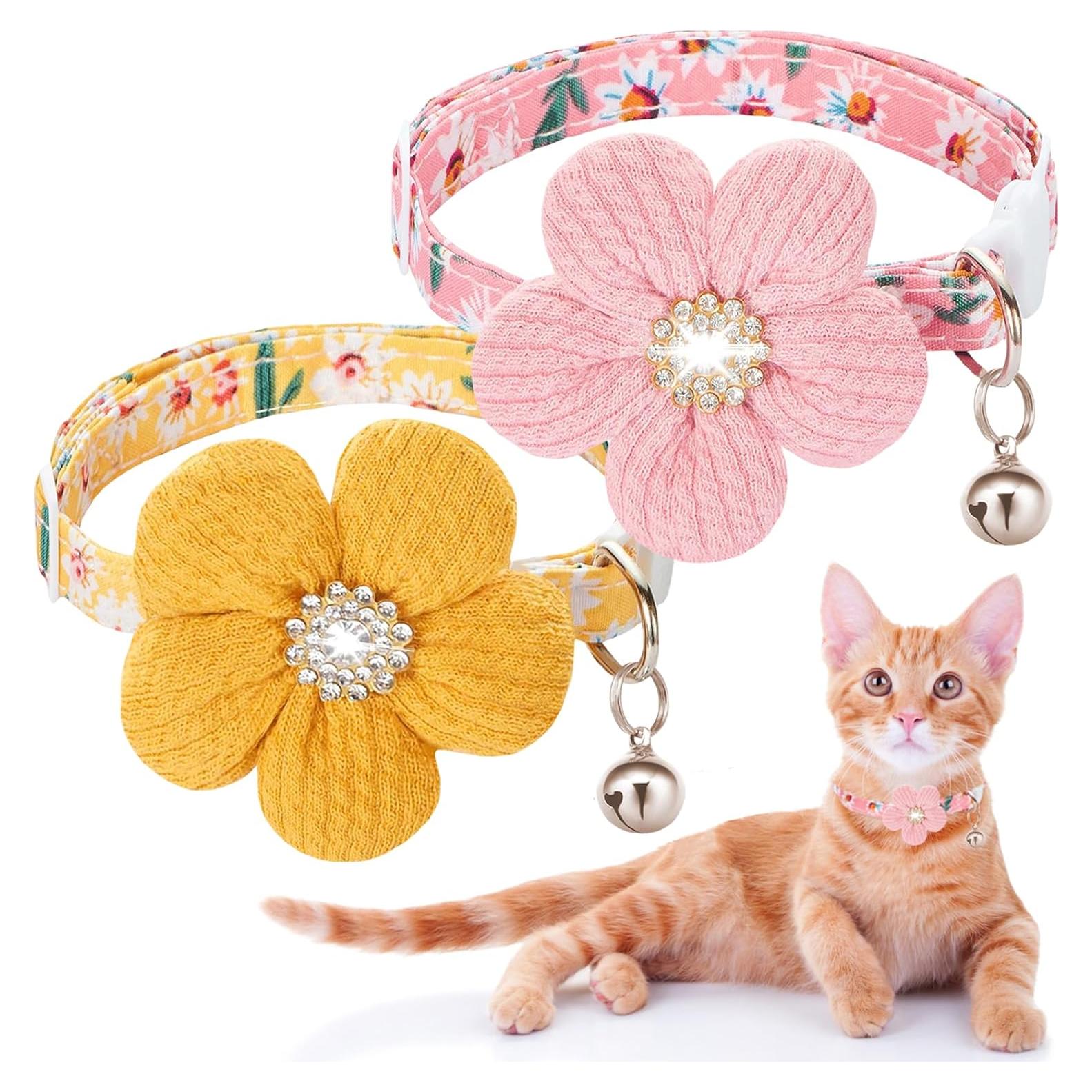 Collar Floral para Gato HYQHYX Ajustable con Hebilla Segura