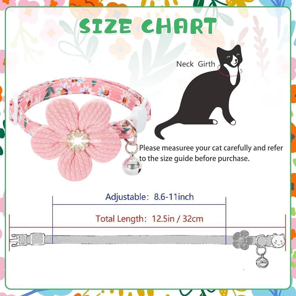 Collar Floral para Gato HYQHYX Ajustable con Hebilla Segura