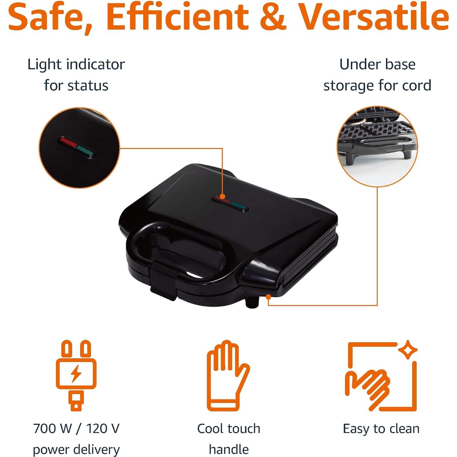 Máquina de Waffles Amazon Basics 2 Rebanadas 700W Negra