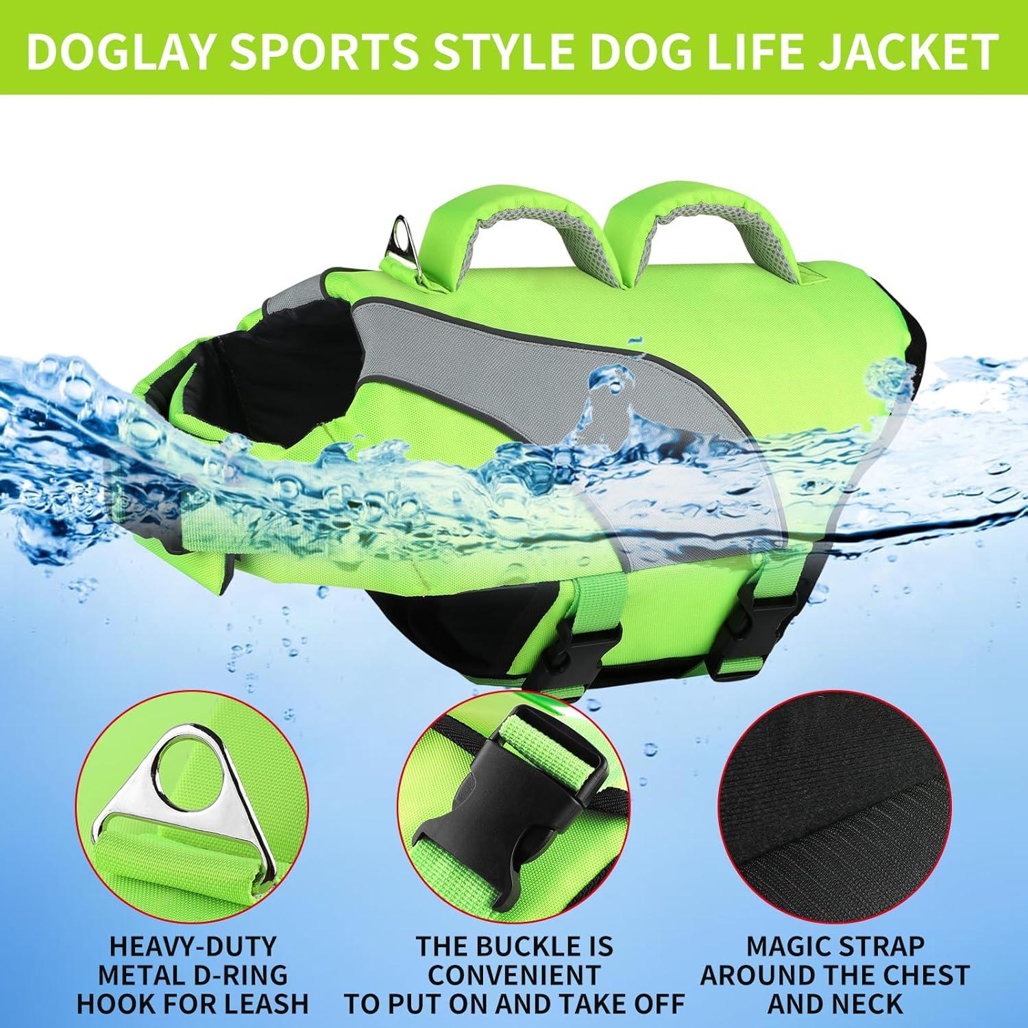 Chaleco de Vida para Perros Doglay Doble Asa Verde 50-75cm