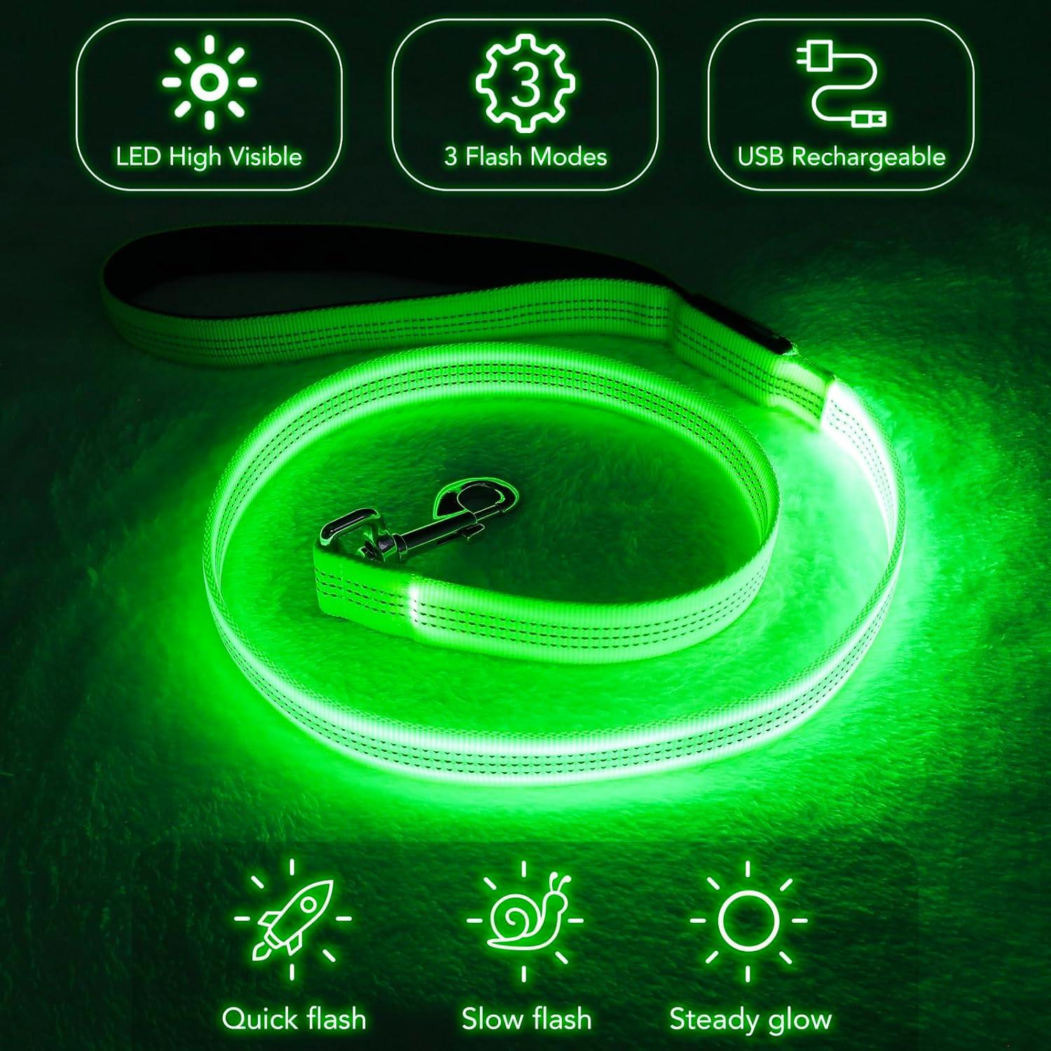 Correa LED para Perros Bisen 4FT Verde Recargable USB