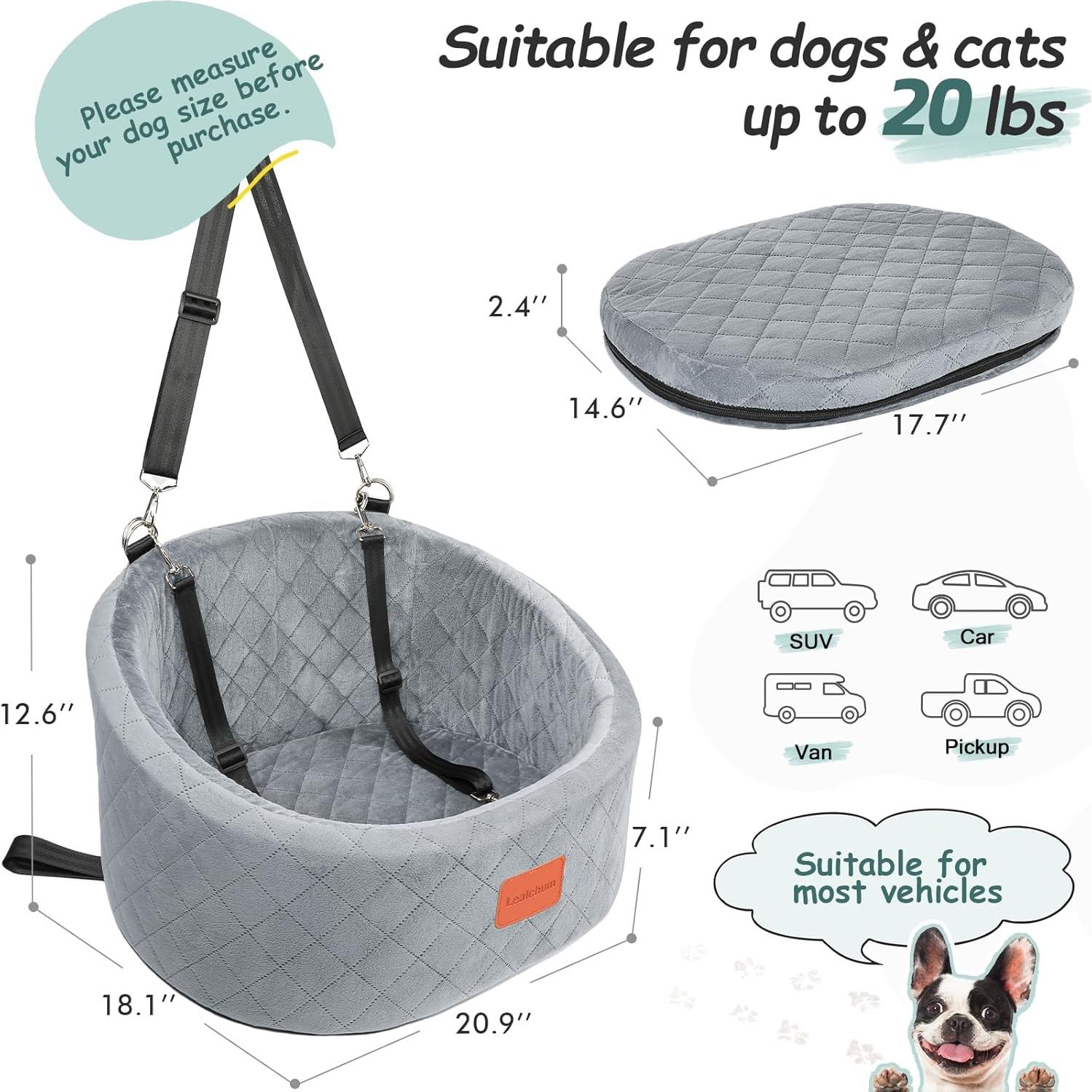 Asiento de Coche para Perros Lealchum Pequeño Gris