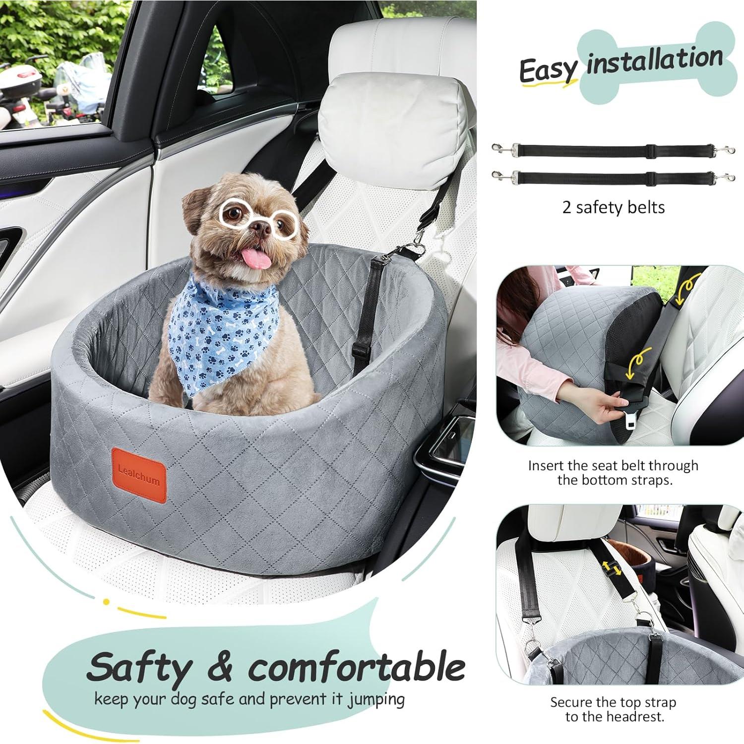 Asiento de Coche para Perros Lealchum Pequeño Gris