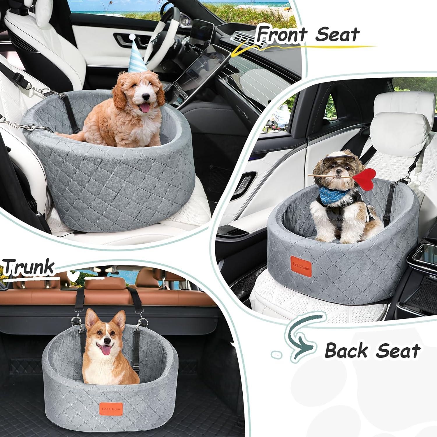 Asiento de Coche para Perros Lealchum Pequeño Gris