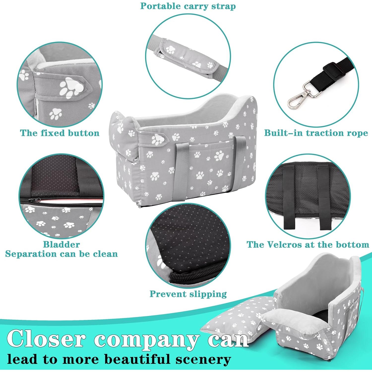 Asiento de Coche para Perros Cullaby Gris hasta 6.8 kg