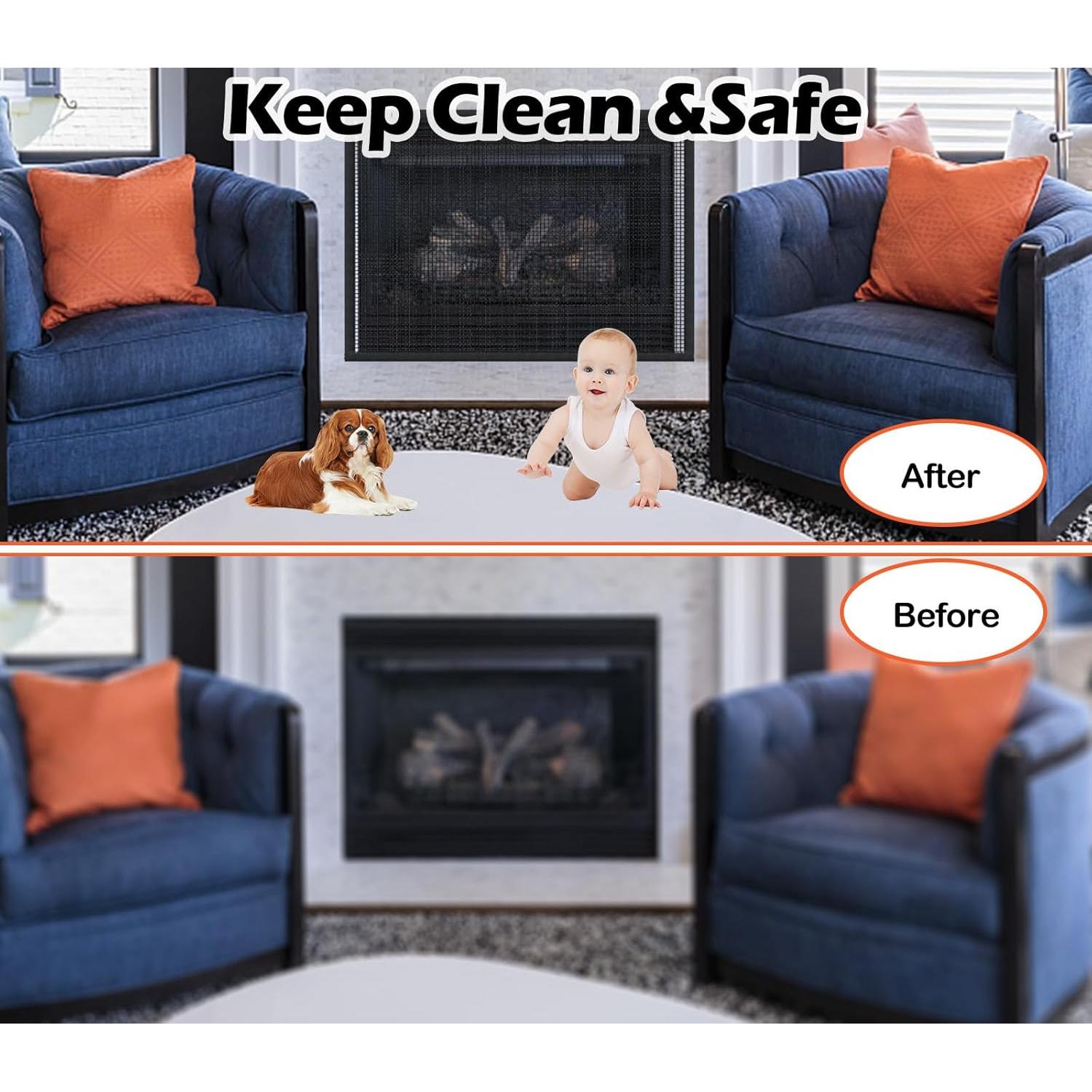 Pantalla de Chimenea LWFCOEE 91x76 cm Malla Seguridad Bebés