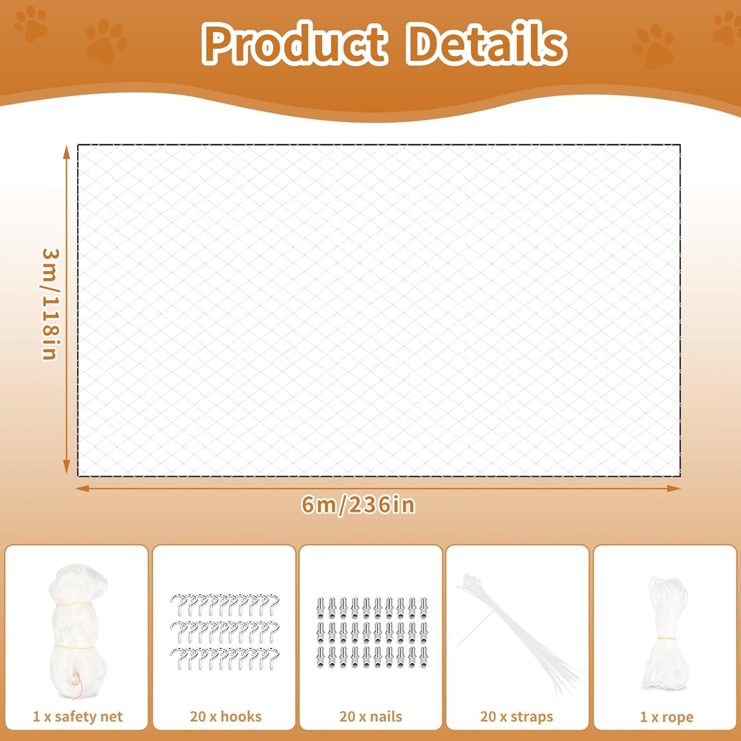 Red de Seguridad Anticaída para Gatos VINGVO 6,10x3,05 m