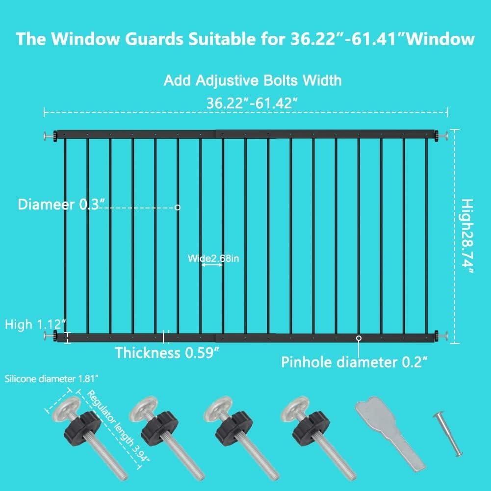 WAOWAO Protectores de Ventana Seguridad Niños 92-156 cm Negro