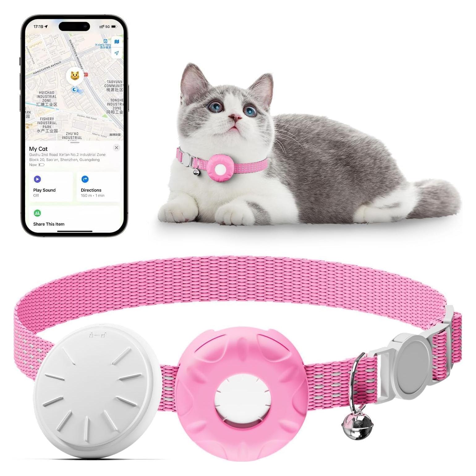 Rastreador GPS para Gatos HONGTOP Rosa con Collar Ajustable