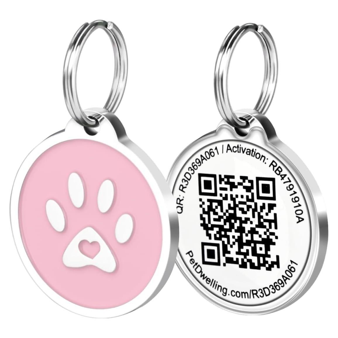 Etiqueta Identificación Mascotas Pet Dwelling Pata Rosa QR