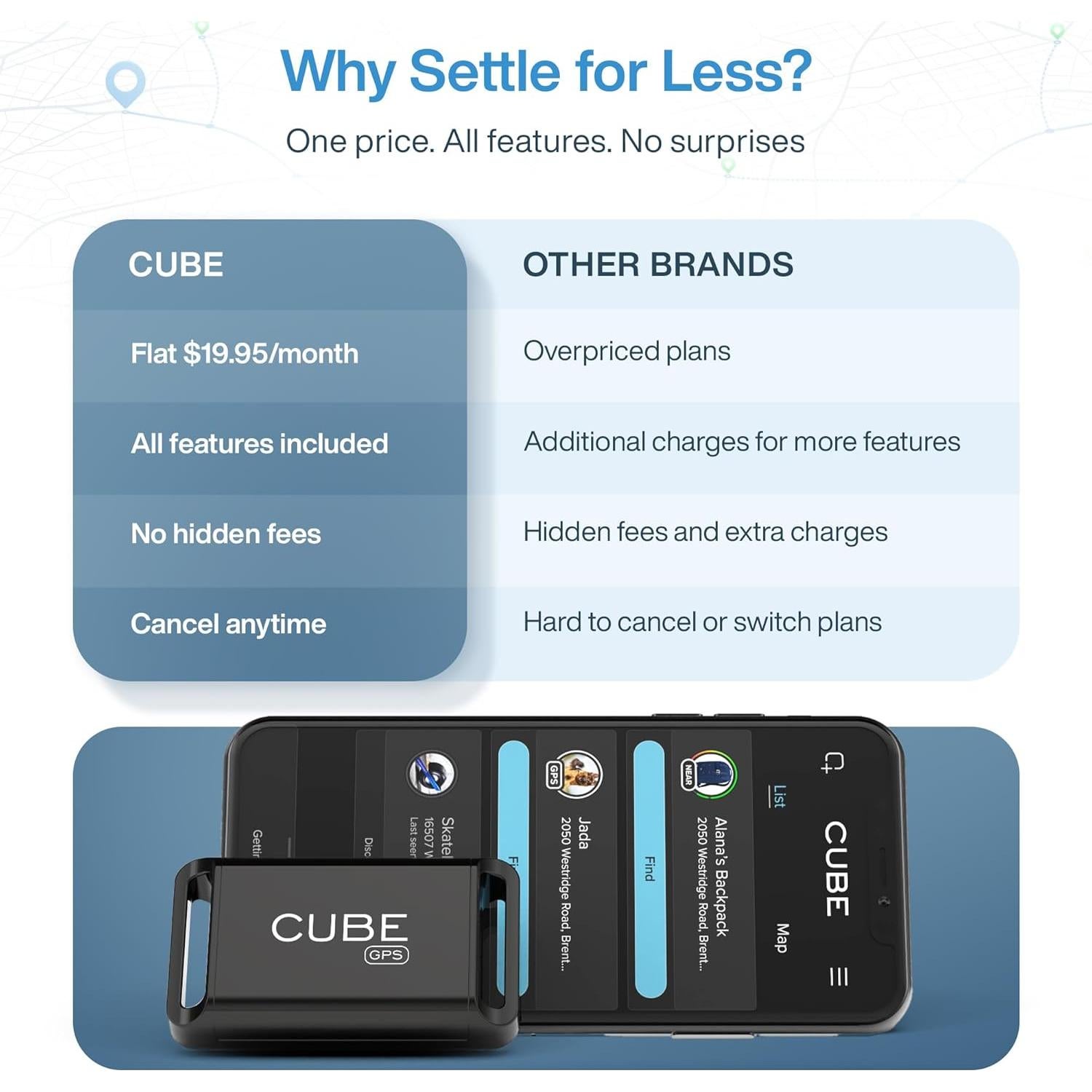 Rastreador GPS Cube para Vehículos y Mascotas - Negro