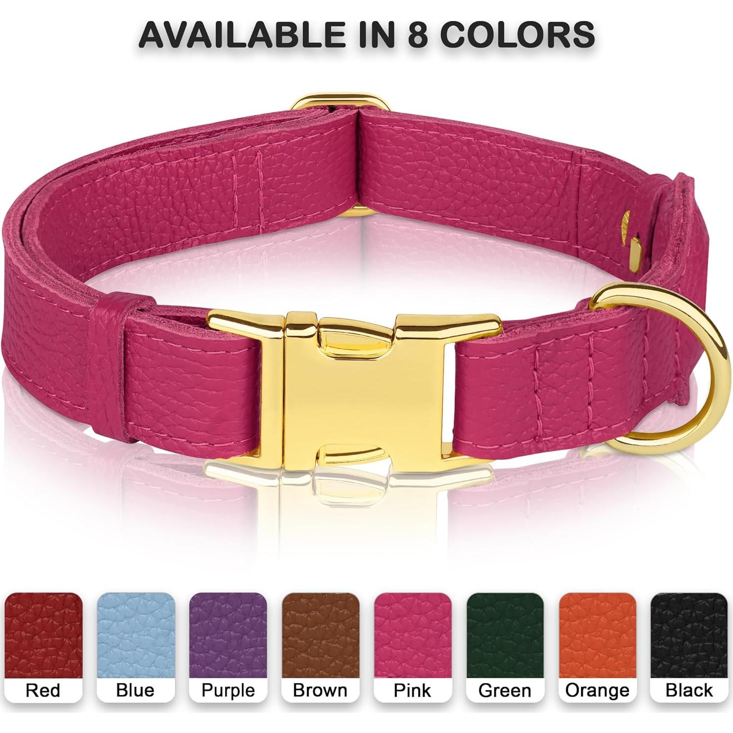 Collar de perro de cuero Budkas con soporte AirTag Rosa L