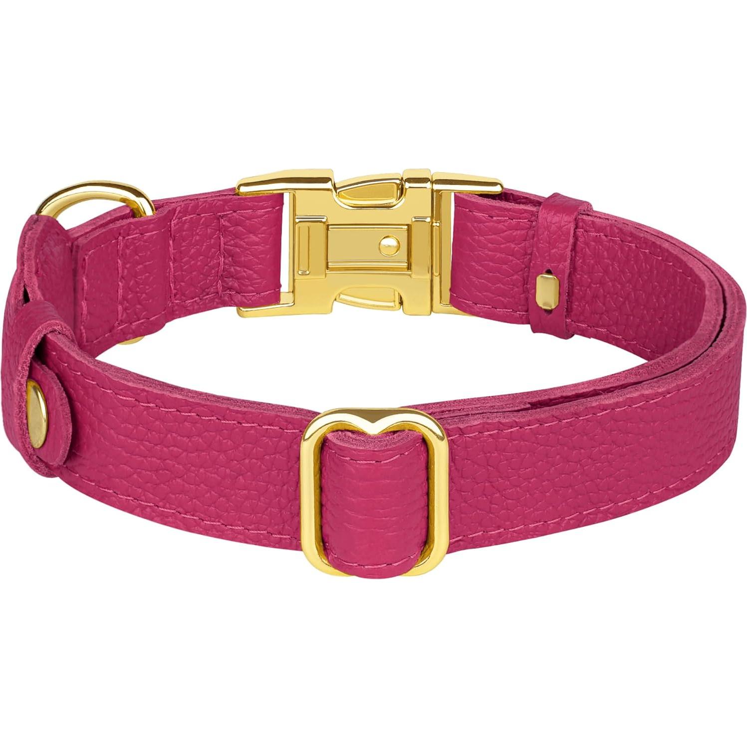 Collar de perro de cuero Budkas con soporte AirTag Rosa L