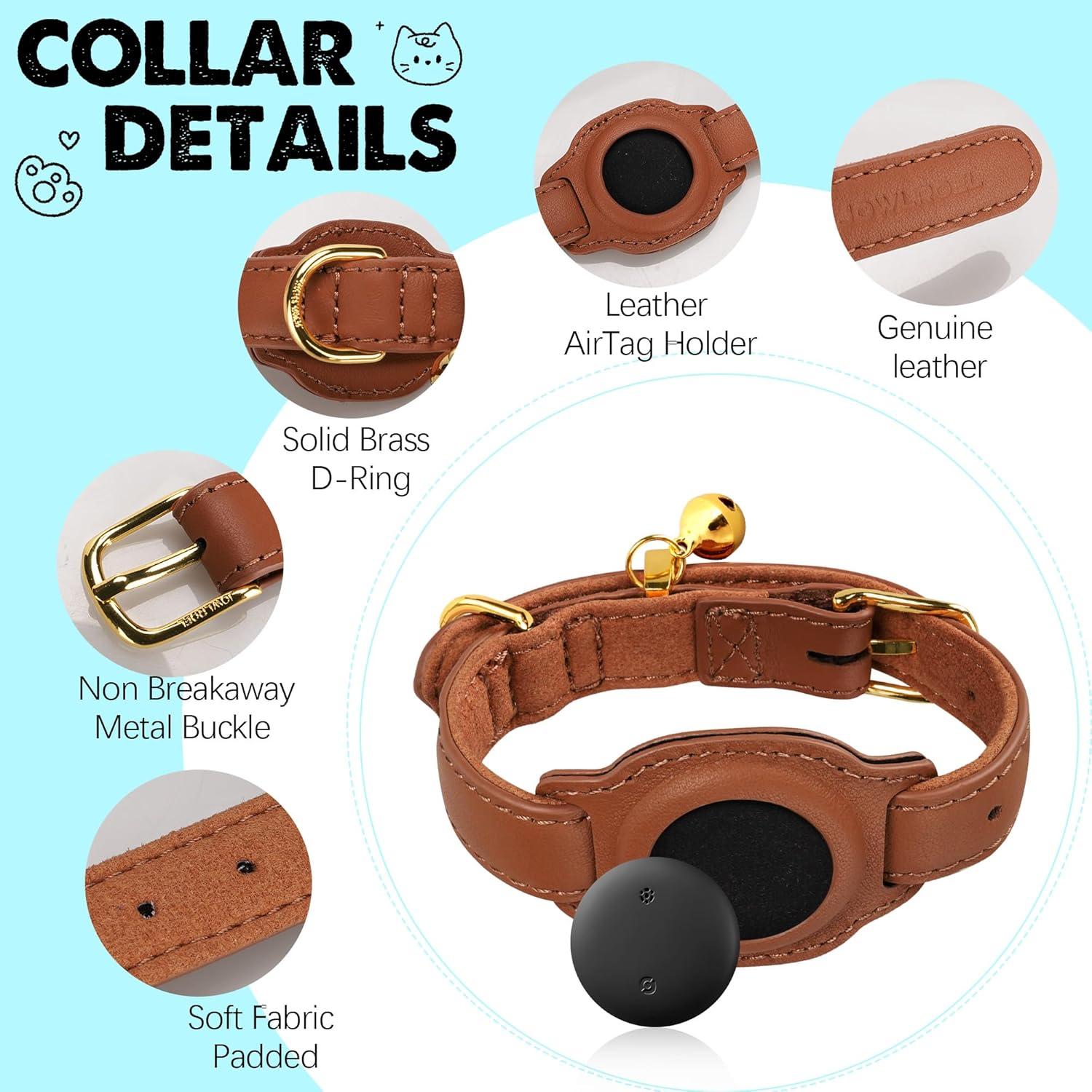 Rastreador GPS para Gatos Jowlroel Collar de Cuero Marrón