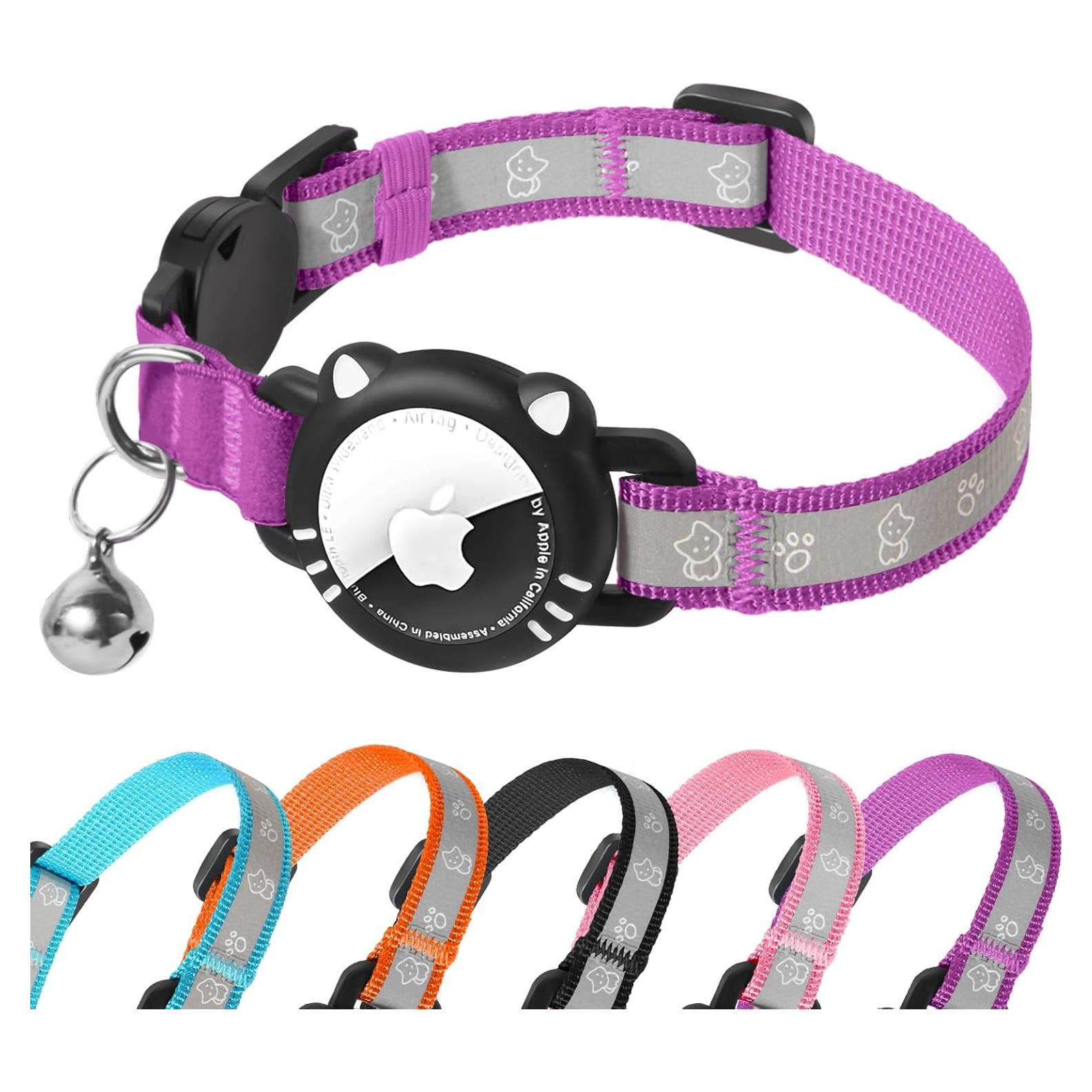 Collar para Gato AgoumLux XS Morado Reflectante con Soporte AirTag