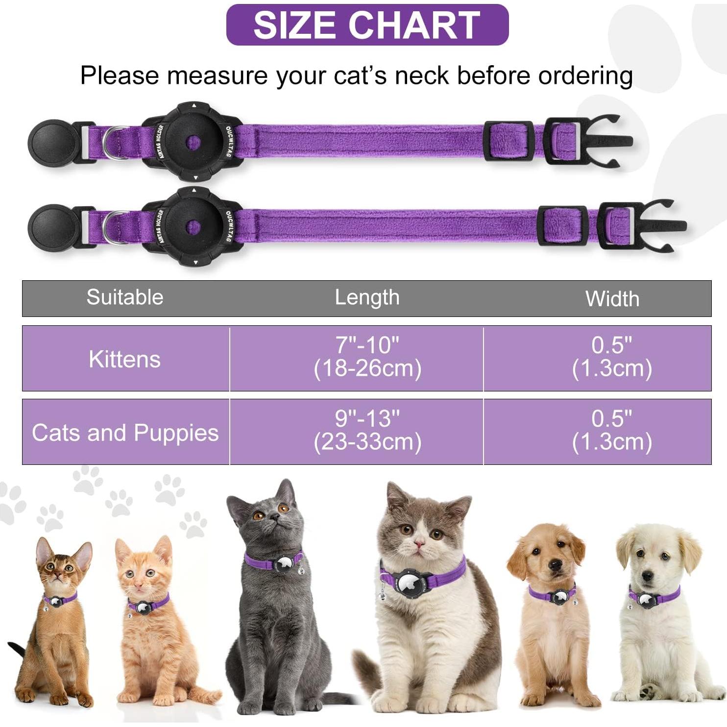 Collar GPS para Gato OUCWLTAG con Soporte AirTag Púrpura 7-10cm