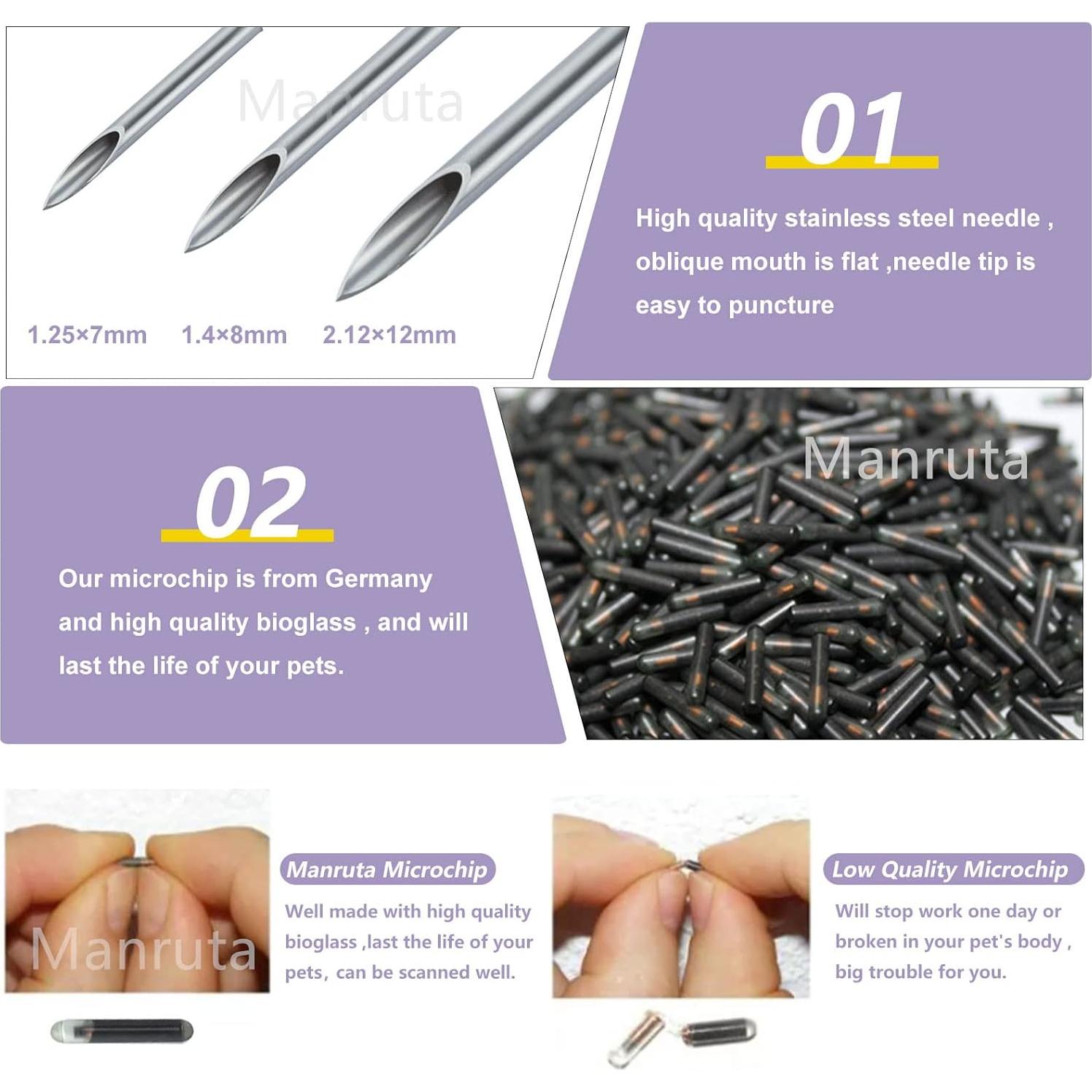 Paquete de 20 microchips de identificación Manruta 1.4x8mm