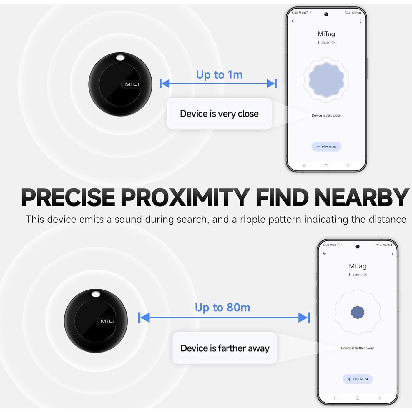 Rastreador Bluetooth MiLi MiTag para Android IP67 1 Paquete